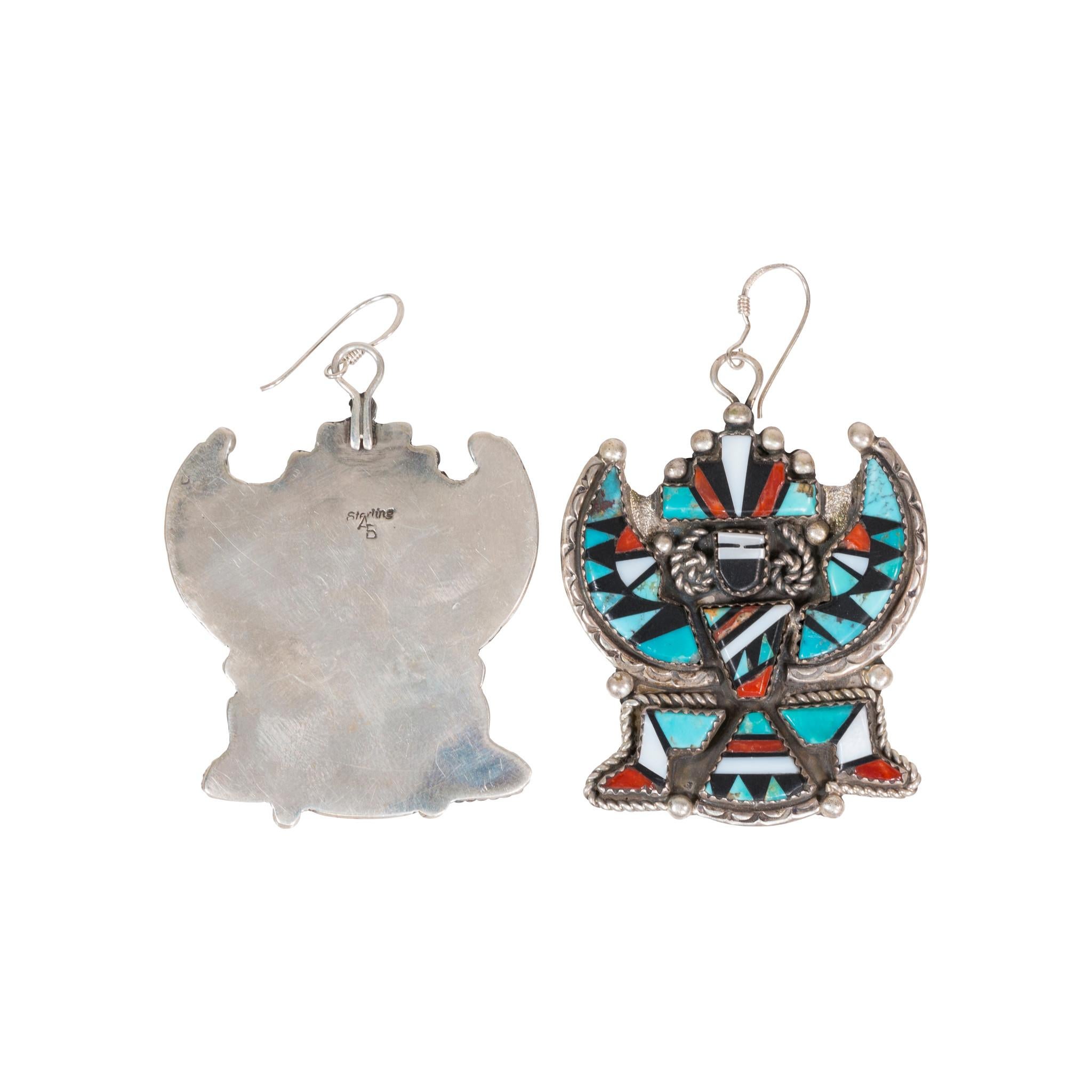 Non taillé Zuni - Superbe ensemble ceinture, boucles d'oreilles et collier Concho incrusté de turquoise en vente
