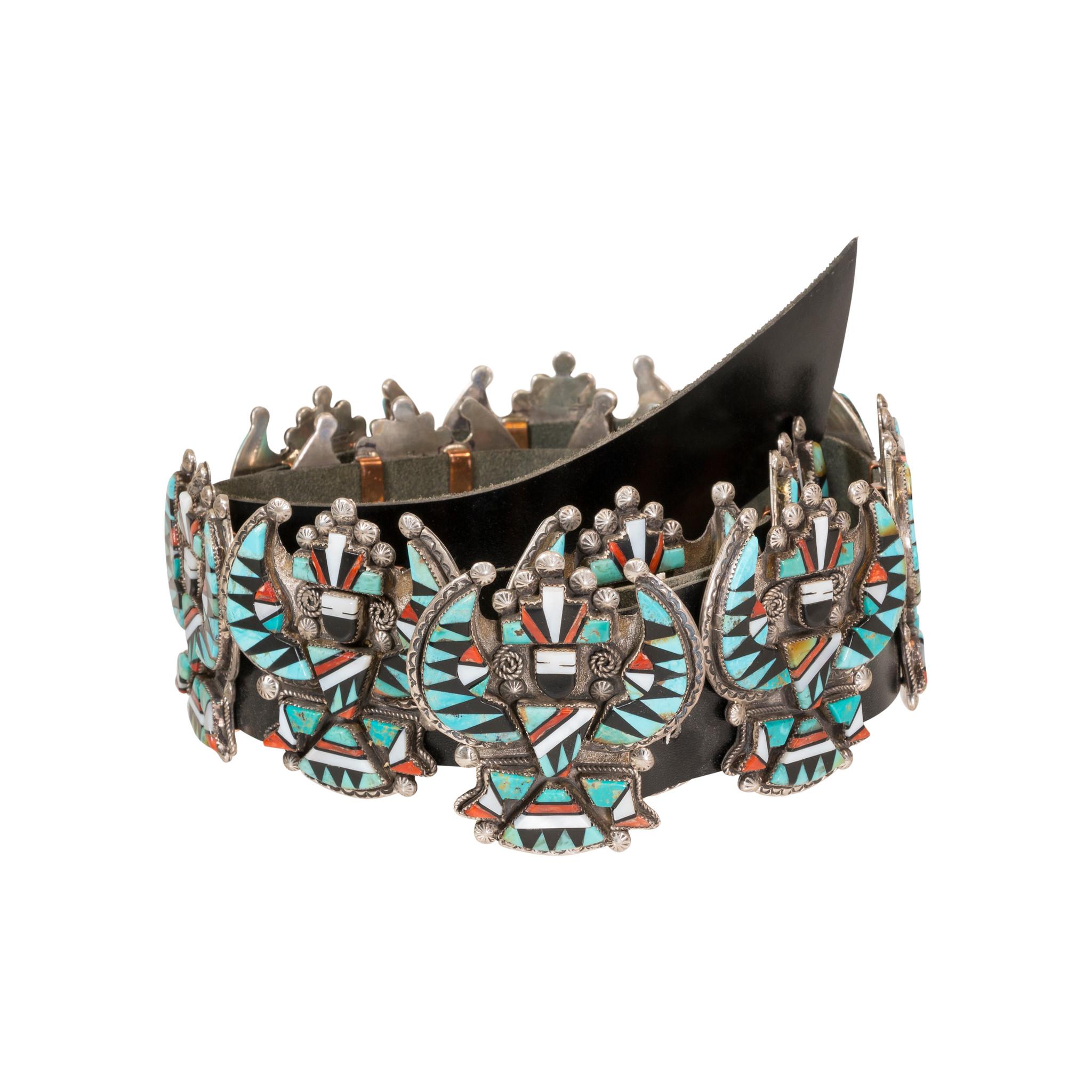 Uncut Stunning Zuni Inlaid Turquoise Concho Belt, Earrings and Necklace Set