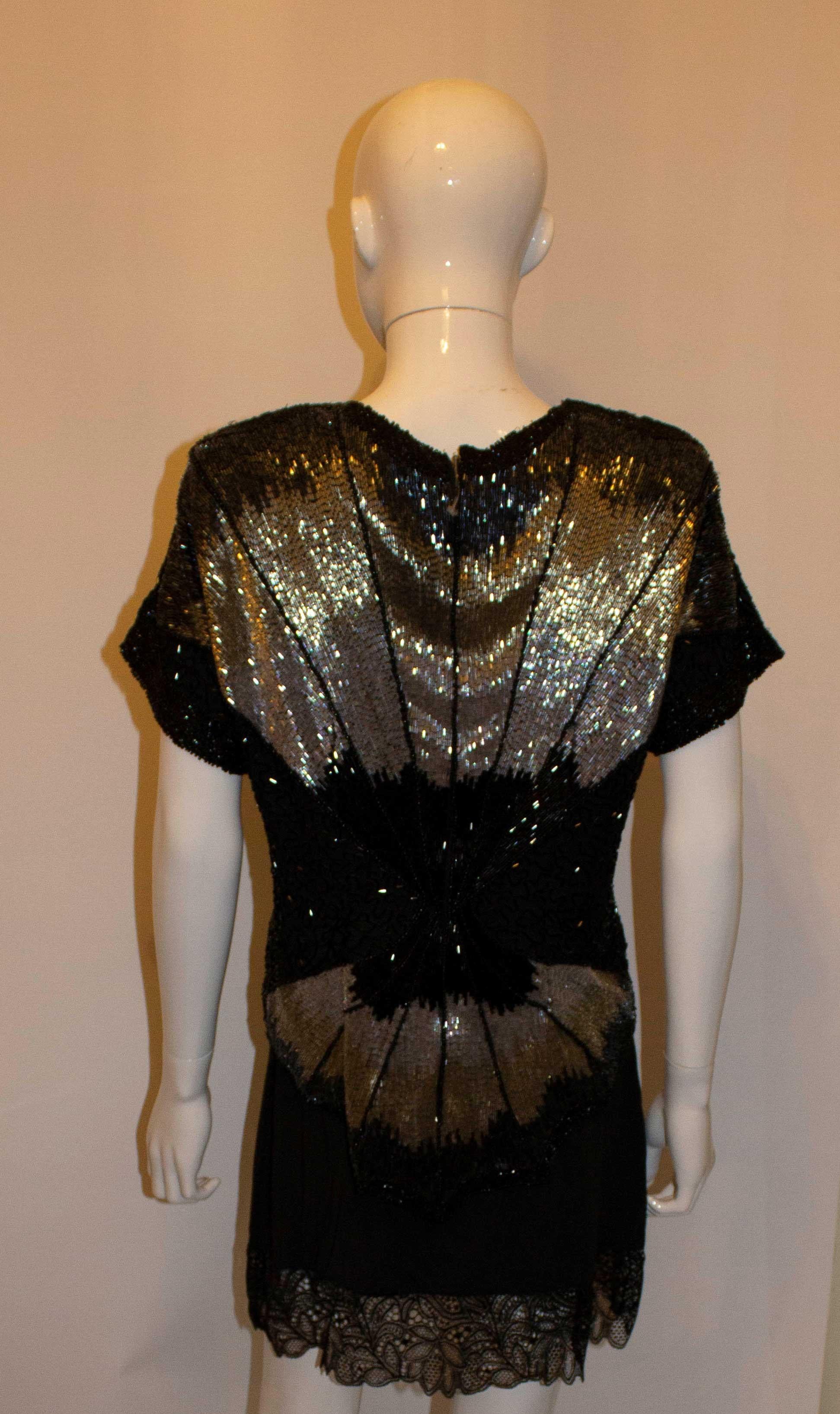 Black StunningDeco Style Vintage Beaded Top For Sale