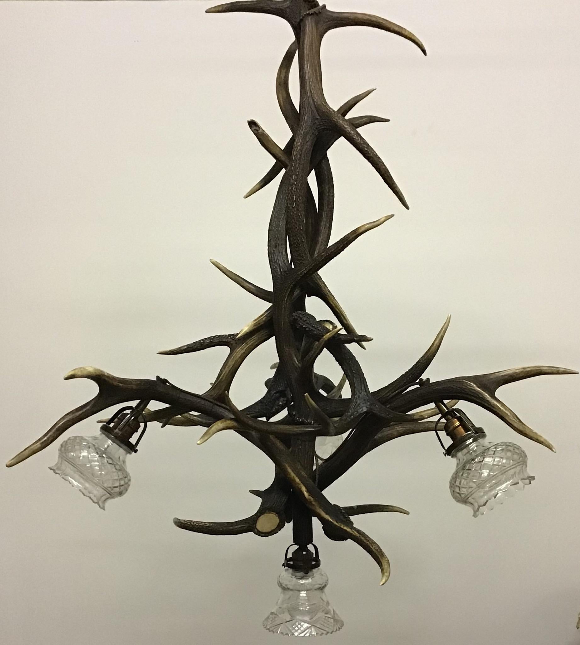 Large Antique Hunting Antlers Chandelier, Germany, circa 1900s (Art nouveau)
