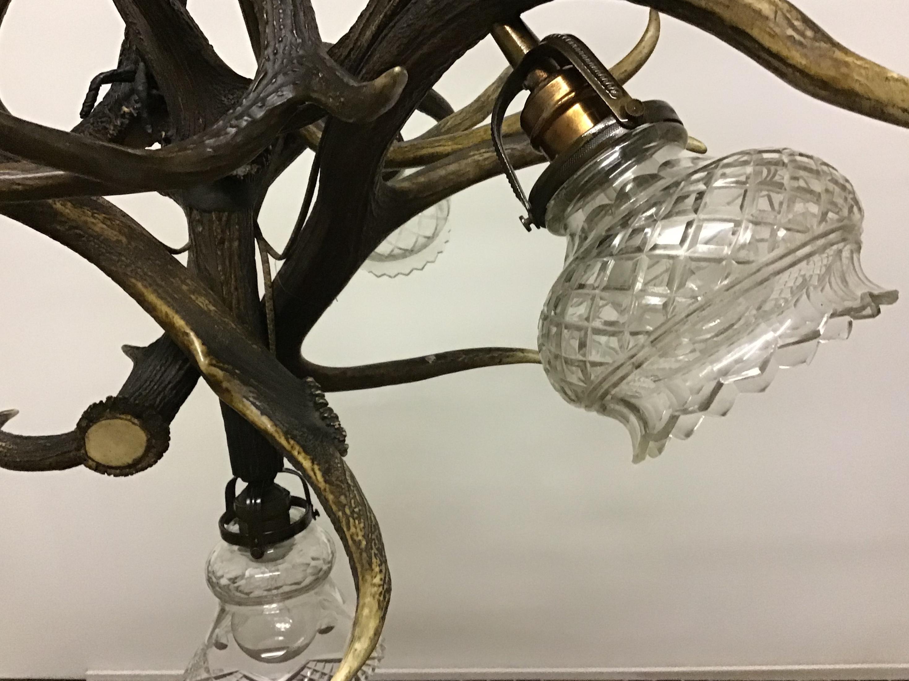 Large Antique Hunting Antlers Chandelier, Germany, circa 1900s 1