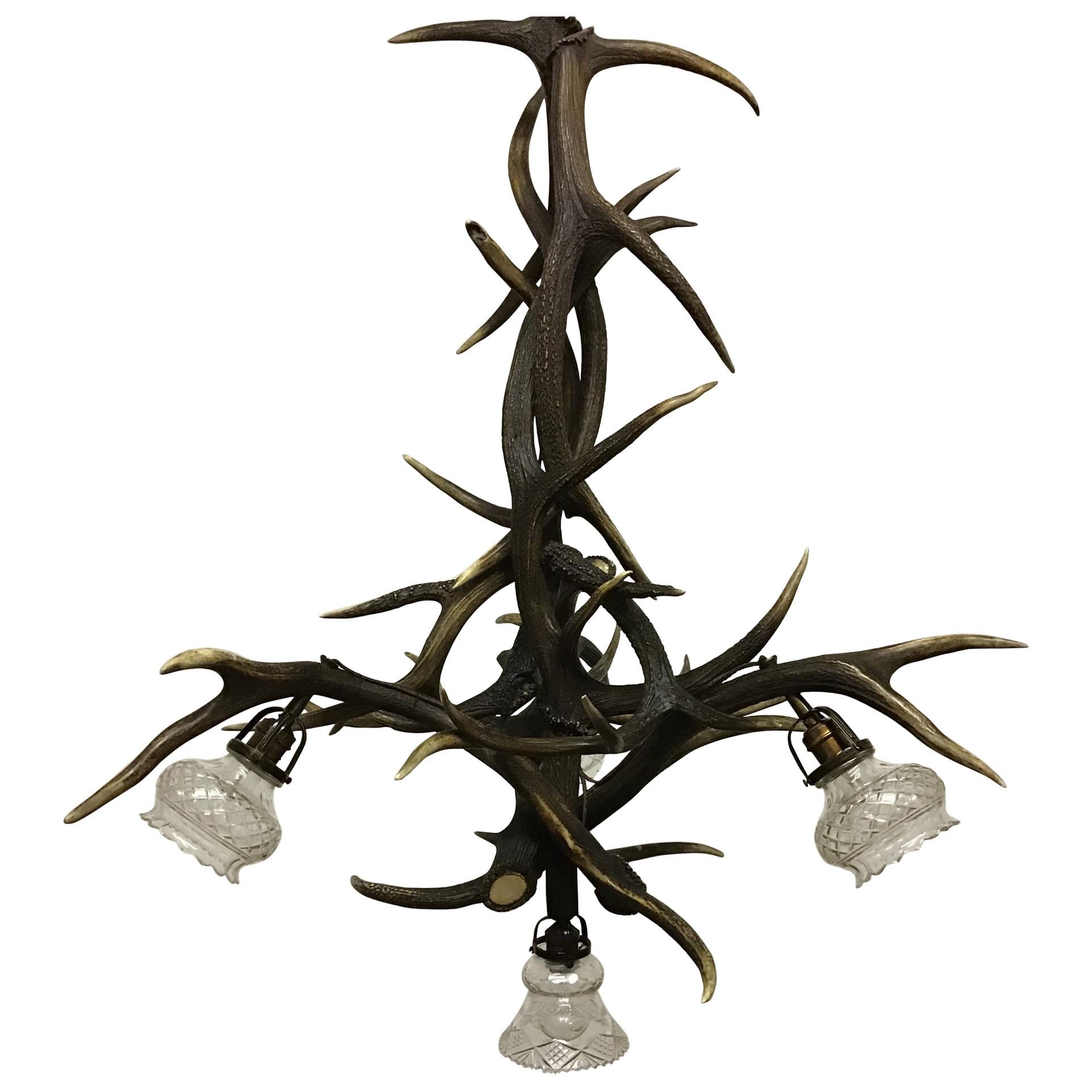 Large Antique Hunting Antlers Chandelier, Germany, circa 1900s