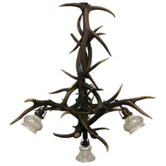 Large Antique Hunting Antlers Chandelier, Germany, circa 1900s
