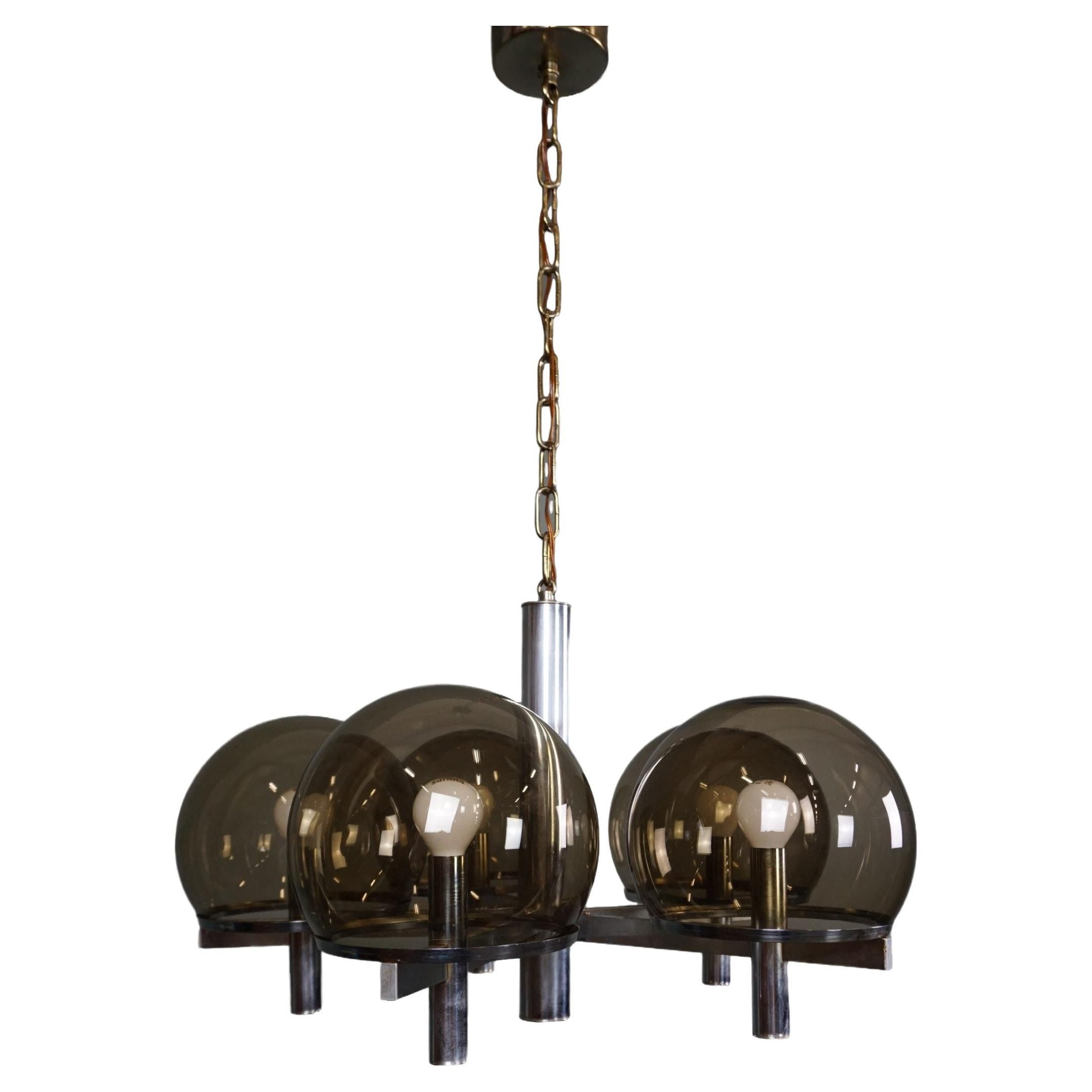 Stunningly beautiful chrome design chandelier 'Club' Gaetano Sciolari For Sale