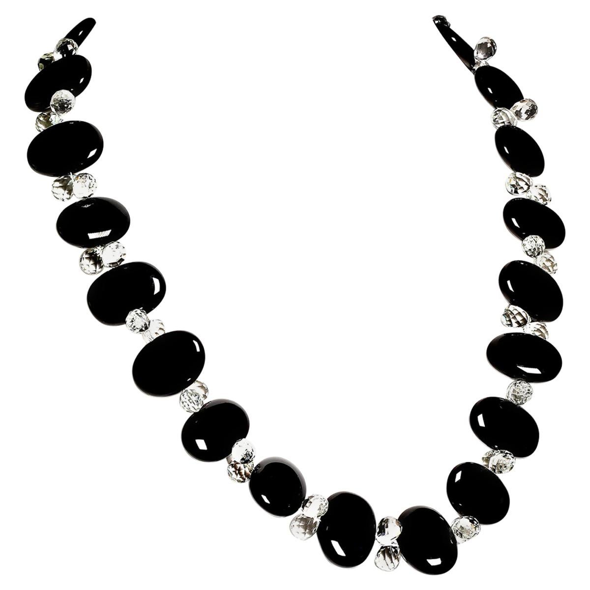 Stunningly Elegant Black Onyx and Quartz Crystal Necklace