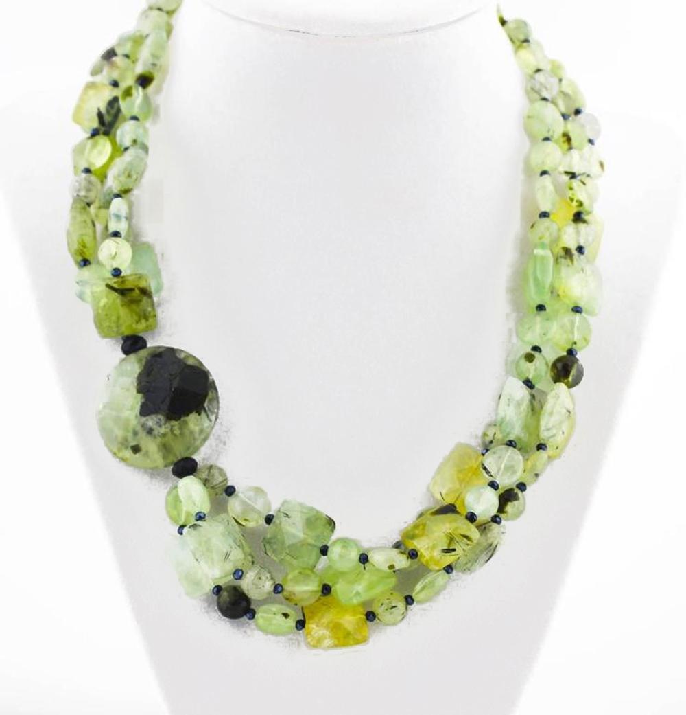 Stunningly Glowing Brazilian Prehnite Necklace In New Condition In Raleigh, NC