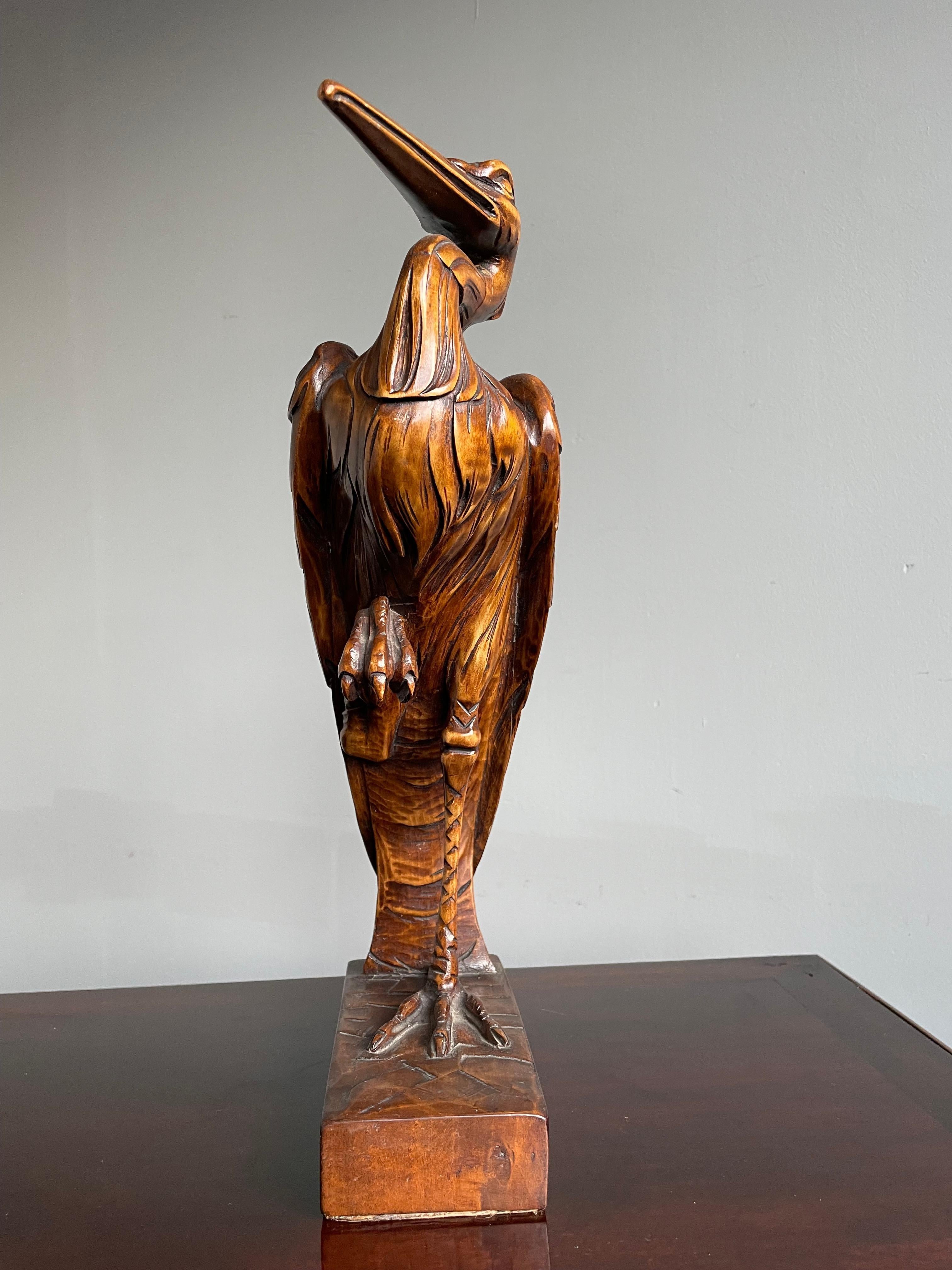 Stunningly Hand Carved Wooden Arts and Crafts Herron Bird Sculpture, circa 1910 1