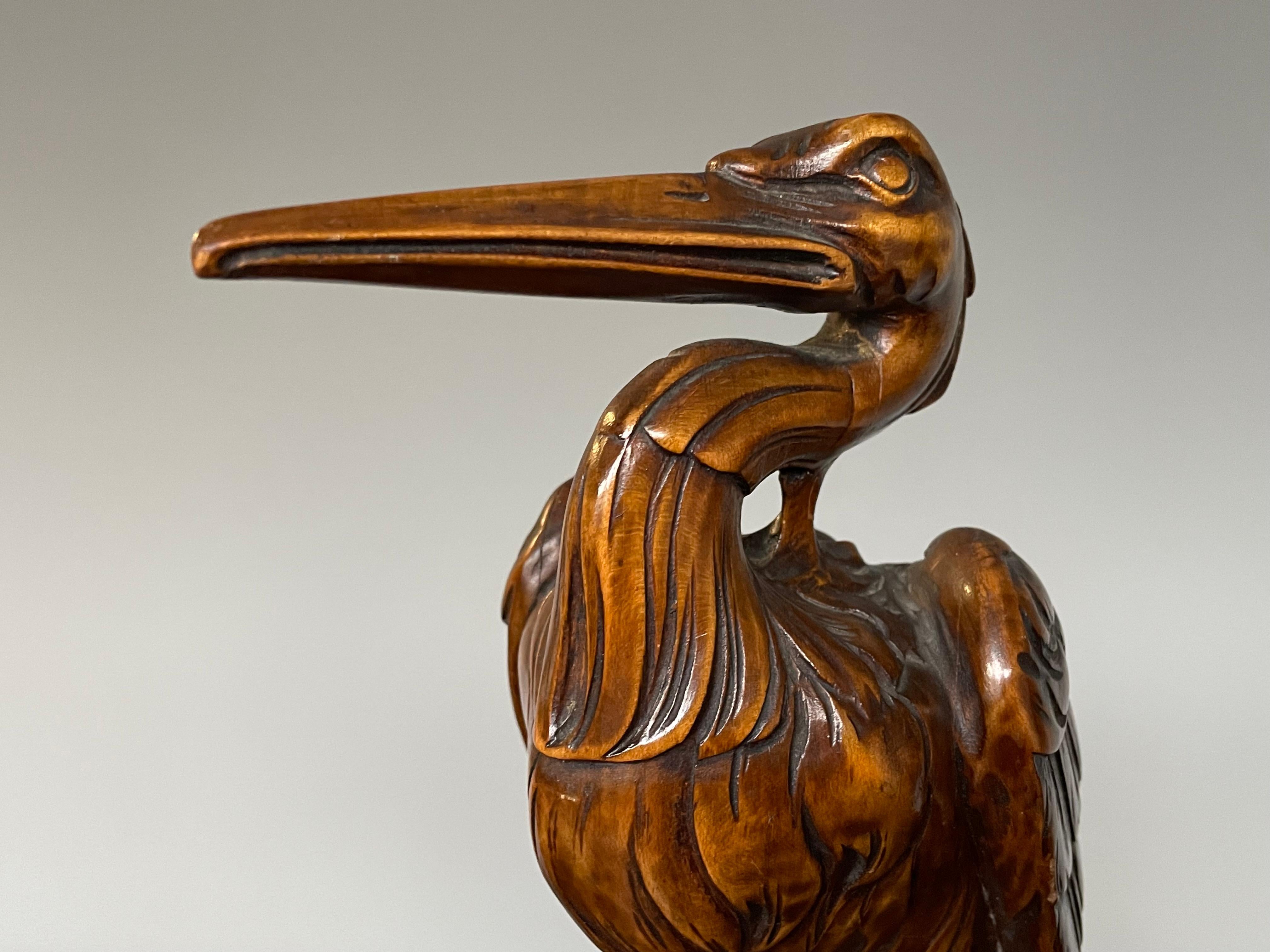 Stunningly Hand Carved Wooden Arts and Crafts Herron Bird Sculpture, circa 1910 5