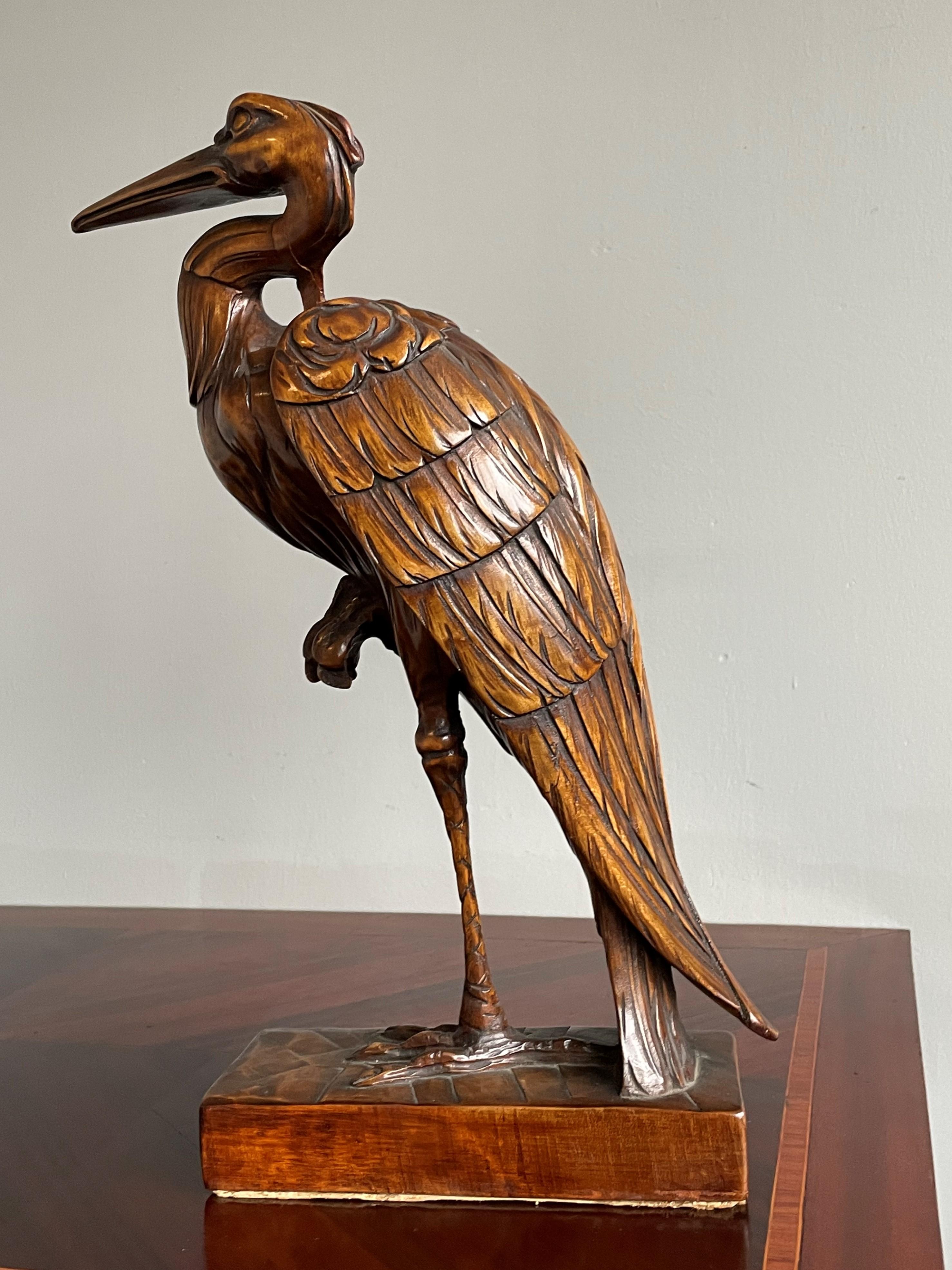 Stunningly Hand Carved Wooden Arts and Crafts Herron Bird Sculpture, circa 1910 6