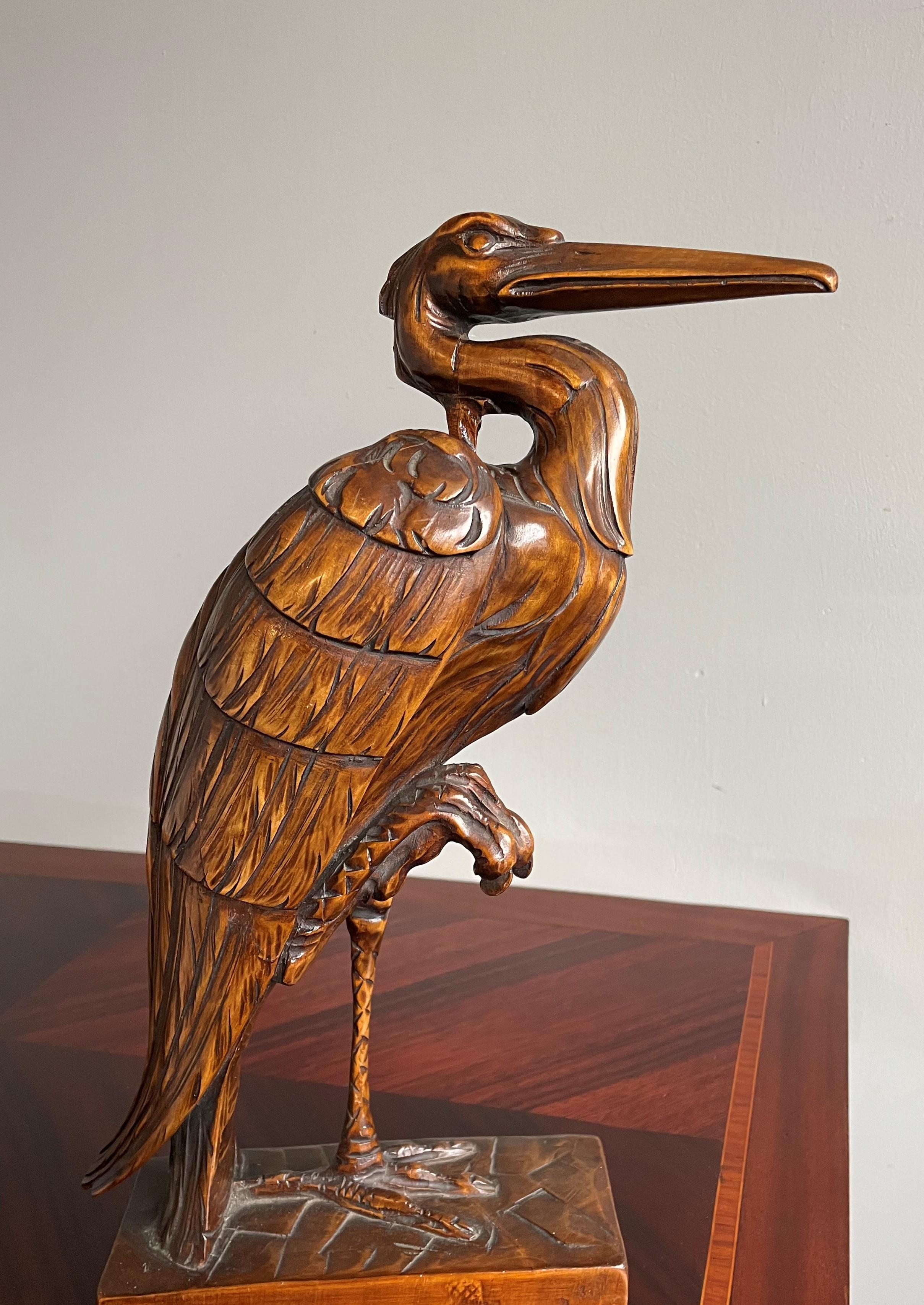 Stunningly Hand Carved Wooden Arts and Crafts Herron Bird Sculpture, circa 1910 7