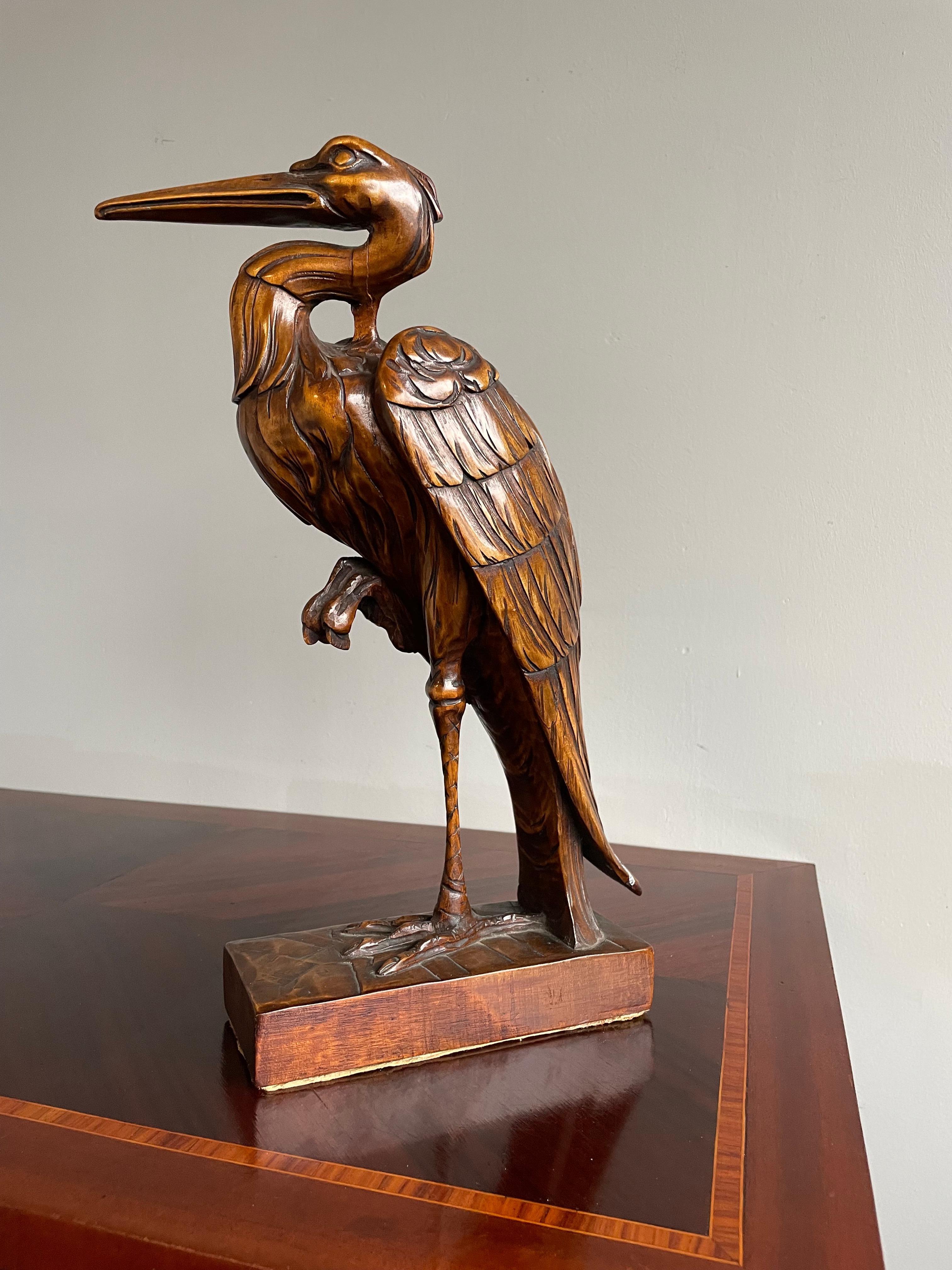 Stunningly Hand Carved Wooden Arts and Crafts Herron Bird Sculpture, circa 1910 8