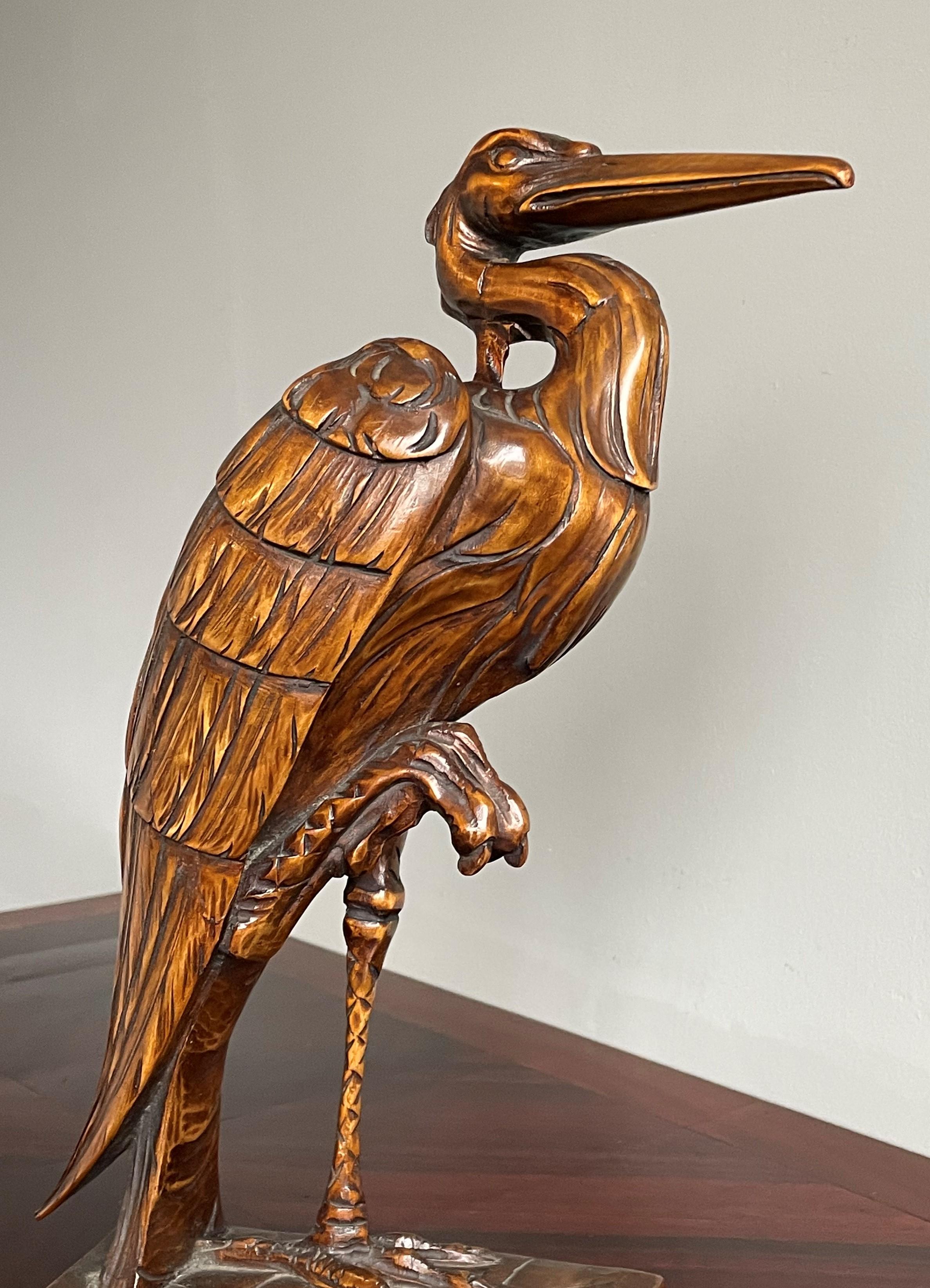 Stunningly Hand Carved Wooden Arts and Crafts Herron Bird Sculpture, circa 1910 9