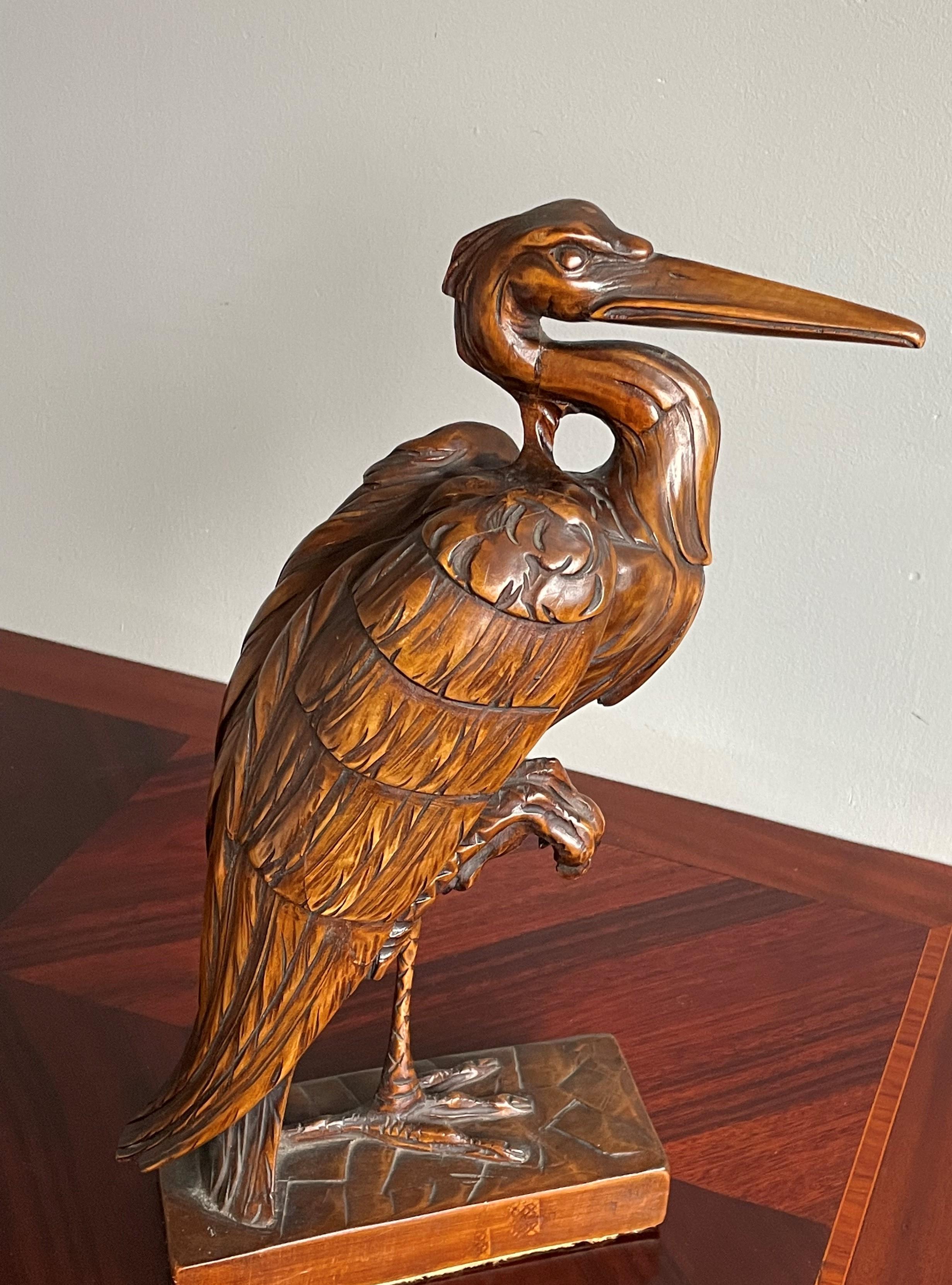Stunningly Hand Carved Wooden Arts and Crafts Herron Bird Sculpture, circa 1910 10