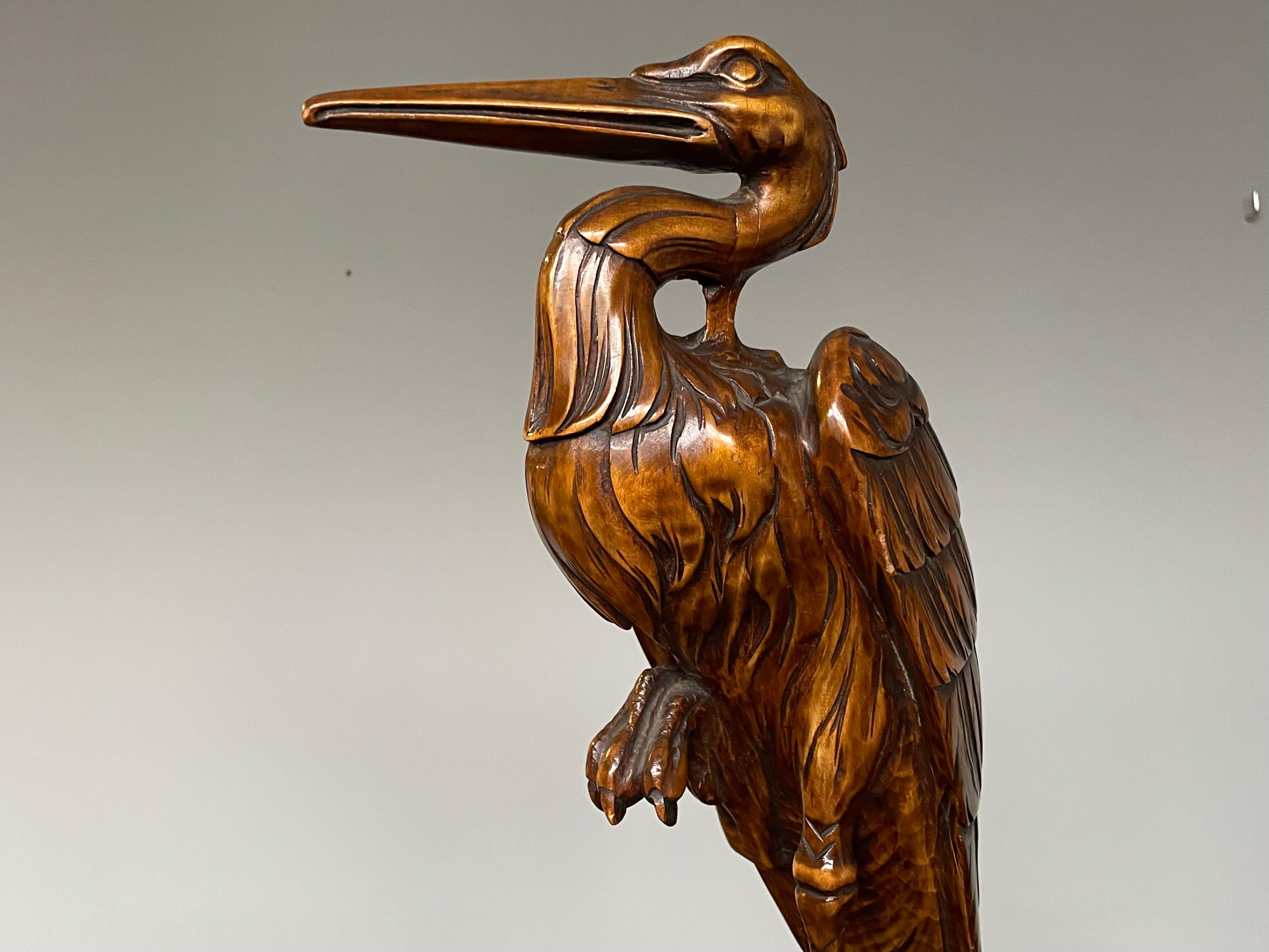 Hand-Carved Stunningly Hand Carved Wooden Arts and Crafts Herron Bird Sculpture, circa 1910