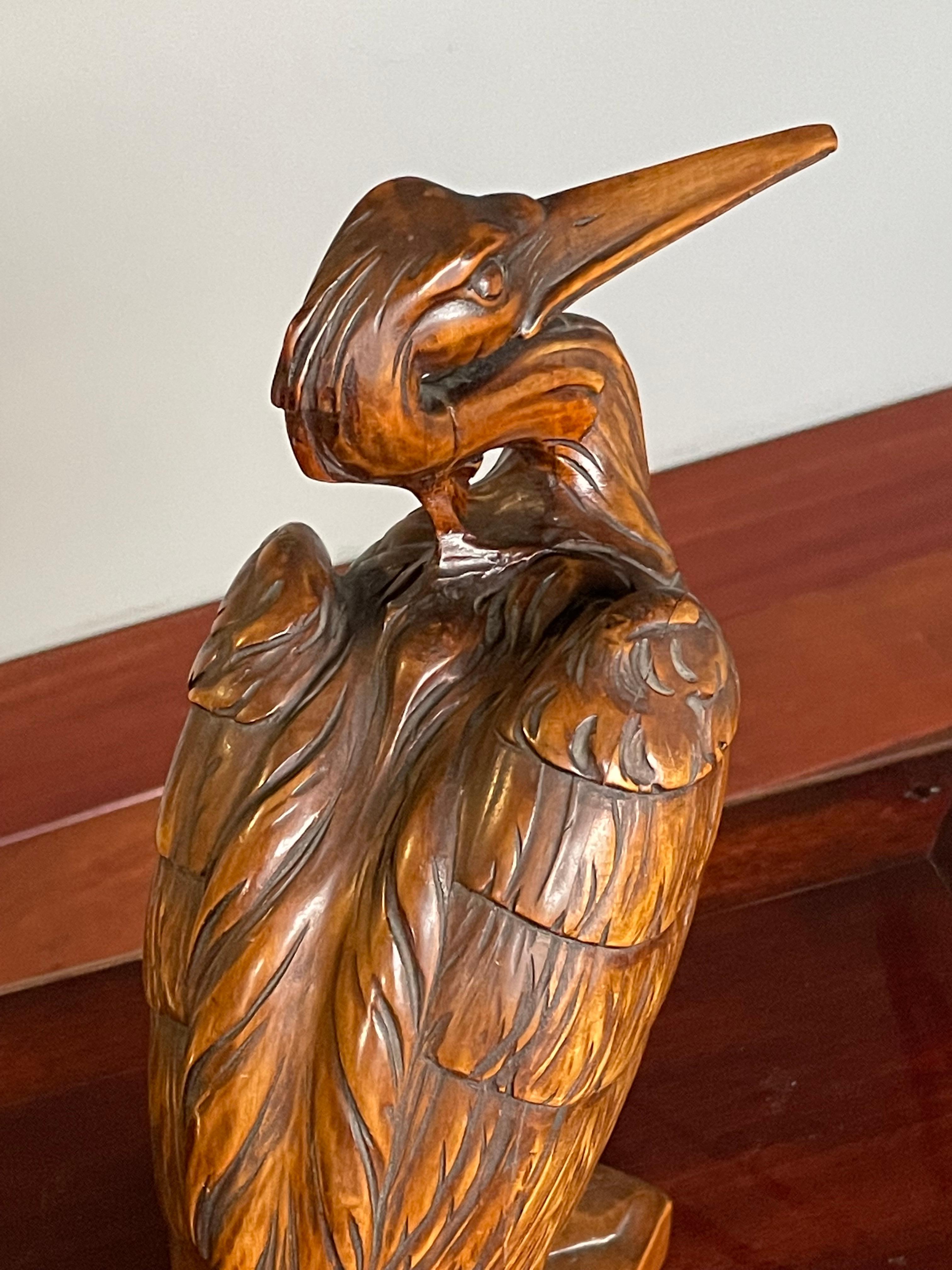 20th Century Stunningly Hand Carved Wooden Arts and Crafts Herron Bird Sculpture, circa 1910