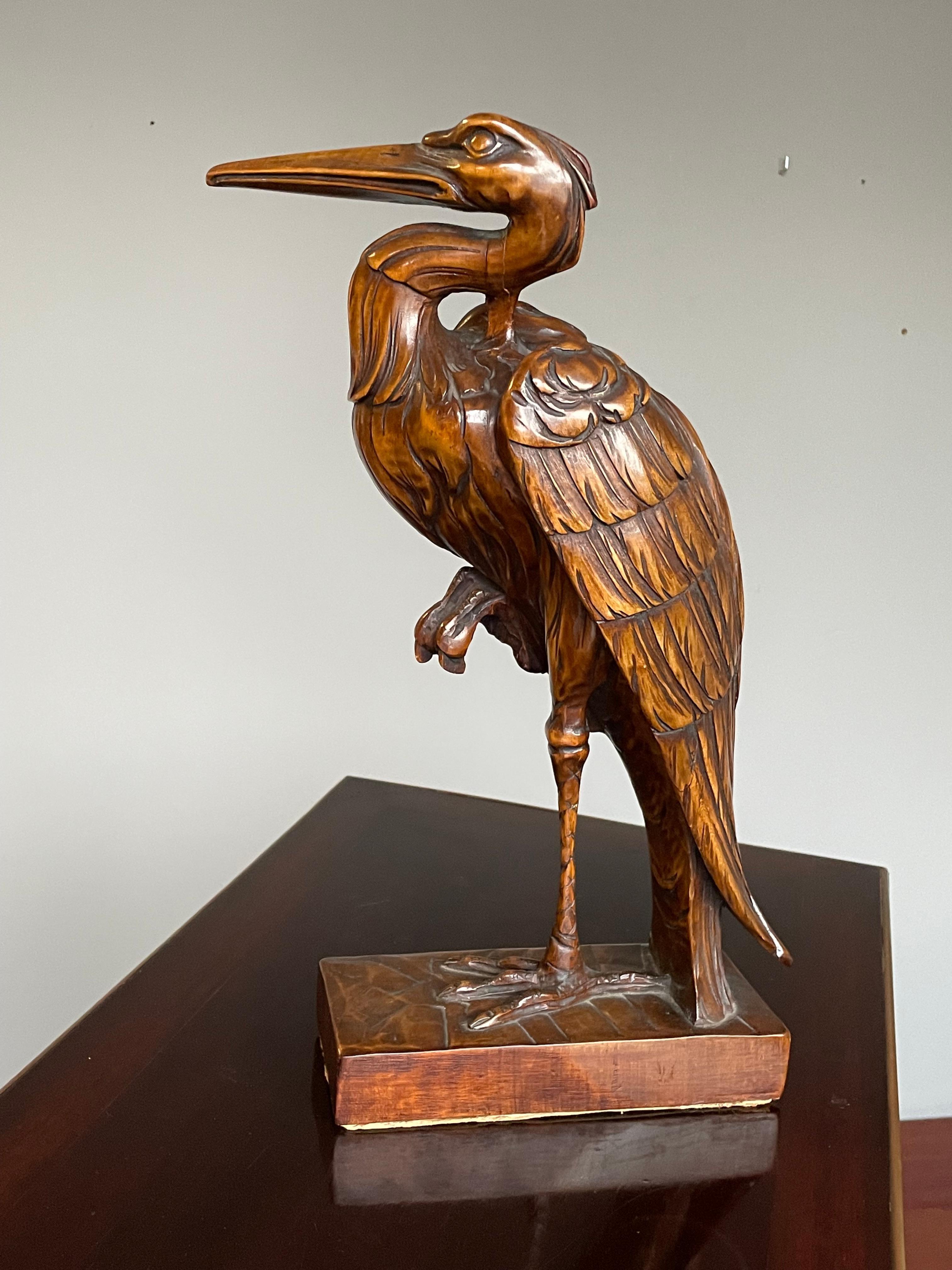 Stunningly Hand Carved Wooden Arts and Crafts Herron Bird Sculpture, circa 1910 4