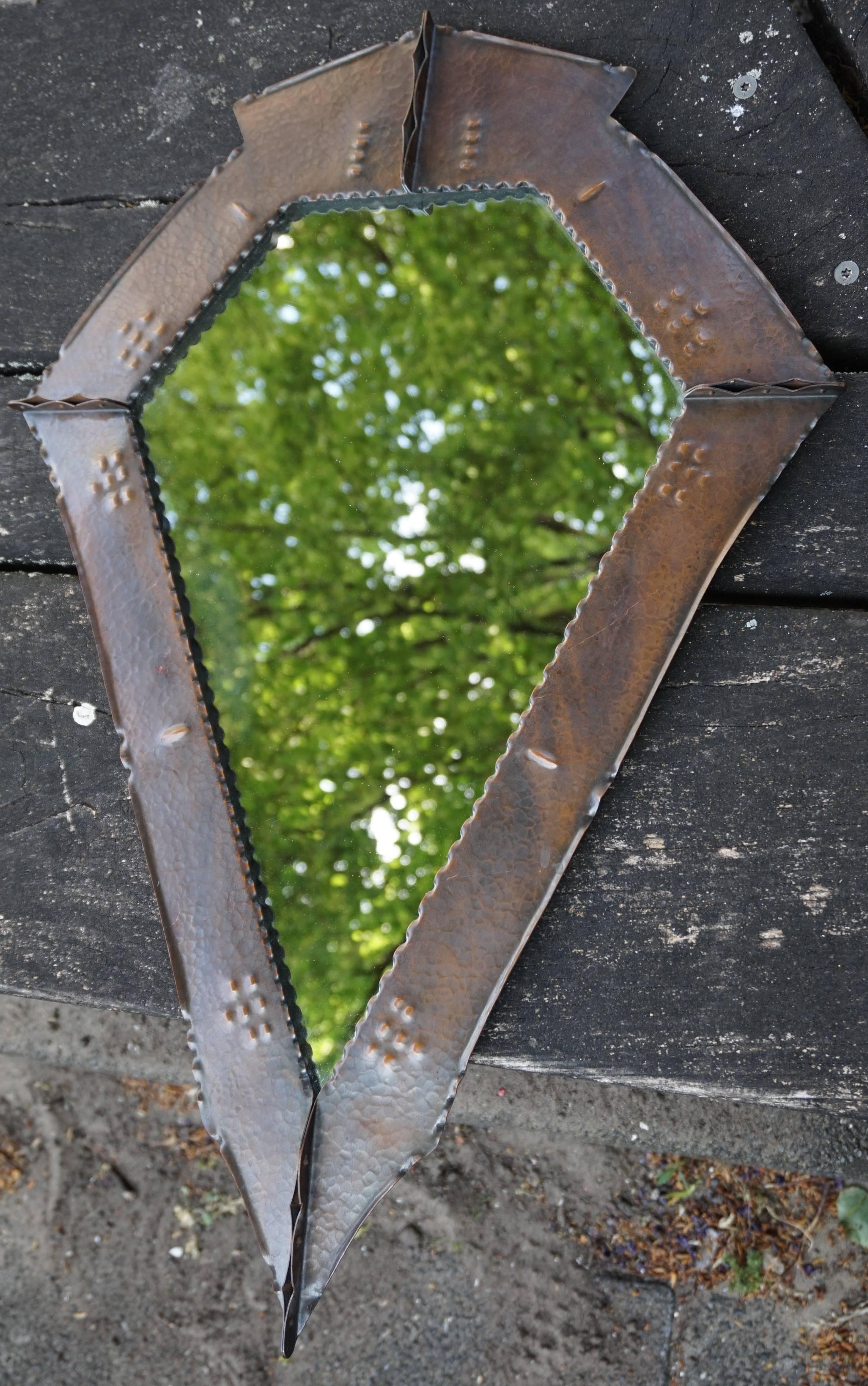 Stunningly Handcrafted Copper Arts and Crafts Wall Mirror, Early 20th Century For Sale 8