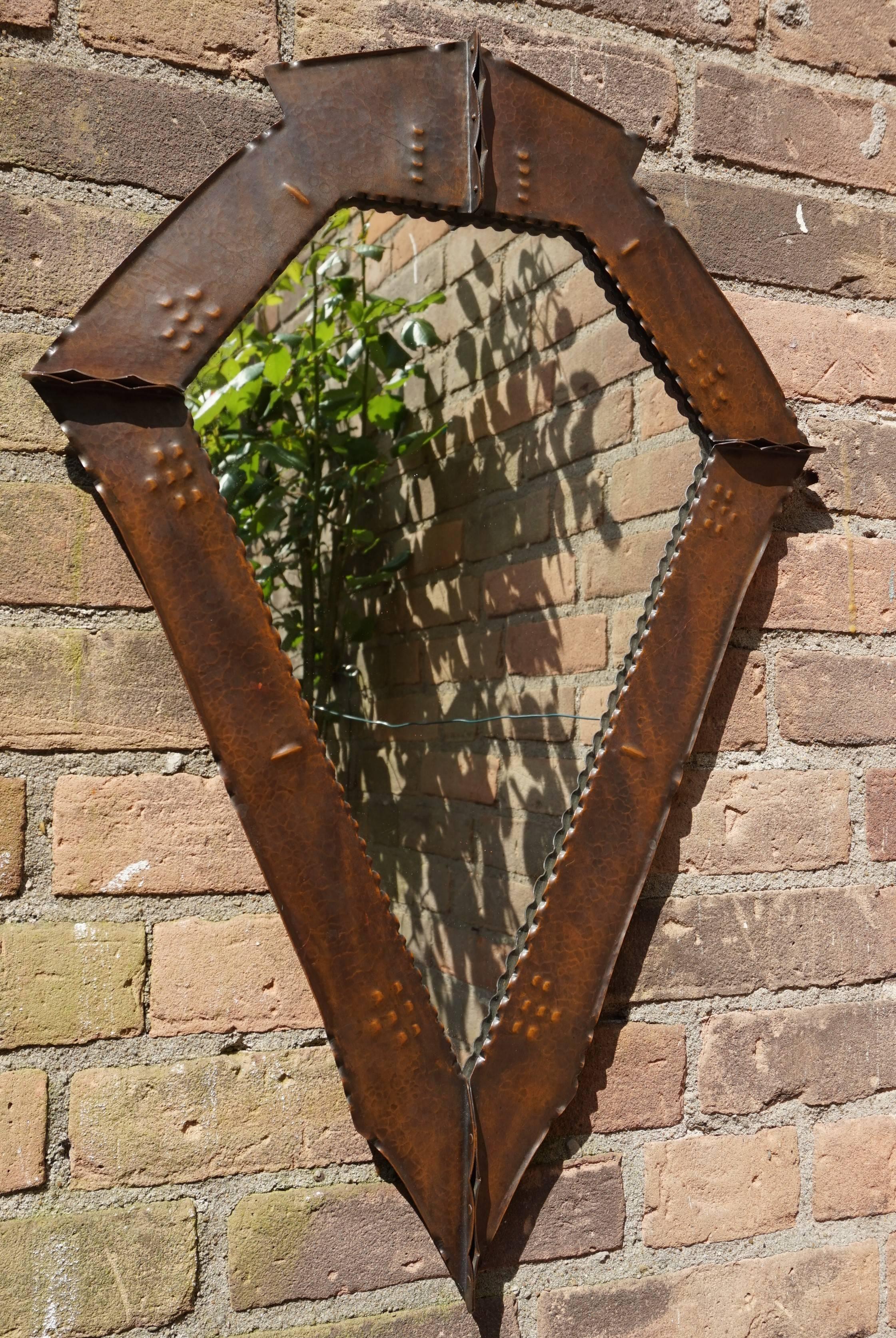 Stunningly Handcrafted Copper Arts and Crafts Wall Mirror, Early 20th Century For Sale 9