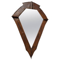Stunningly Handcrafted Copper Arts and Crafts Wall Mirror, Early 20th Century