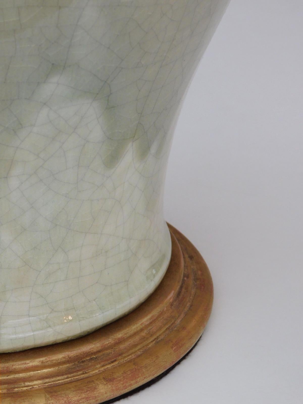 Chinese Export Stunningly Large Pair of 1960s Celadon Crackle-Glaze Ginger Jar Lamps
