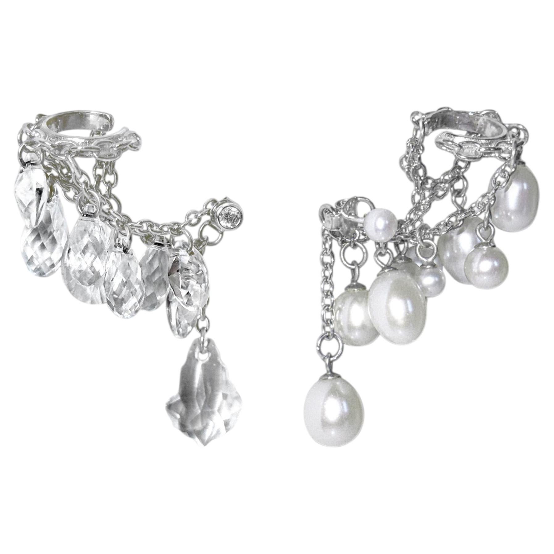 StunnxTeaa Ear Set in Sterling Silver, Zirconia Studs & Glass Crystals by O Sh For Sale