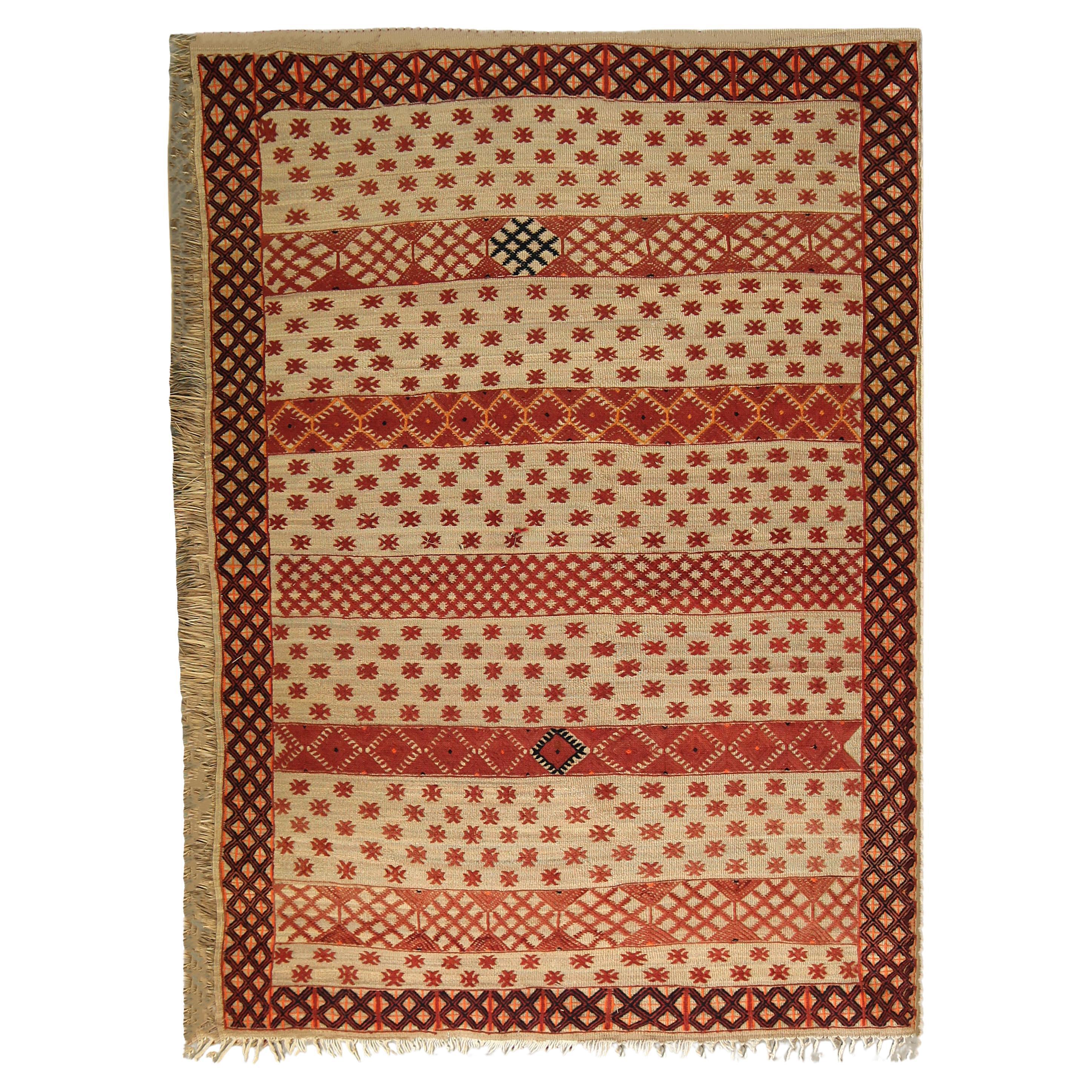 Stuoia Berbera Vintage anni '80 in Giunco e Lana – Marocco, 260 x 180 cm