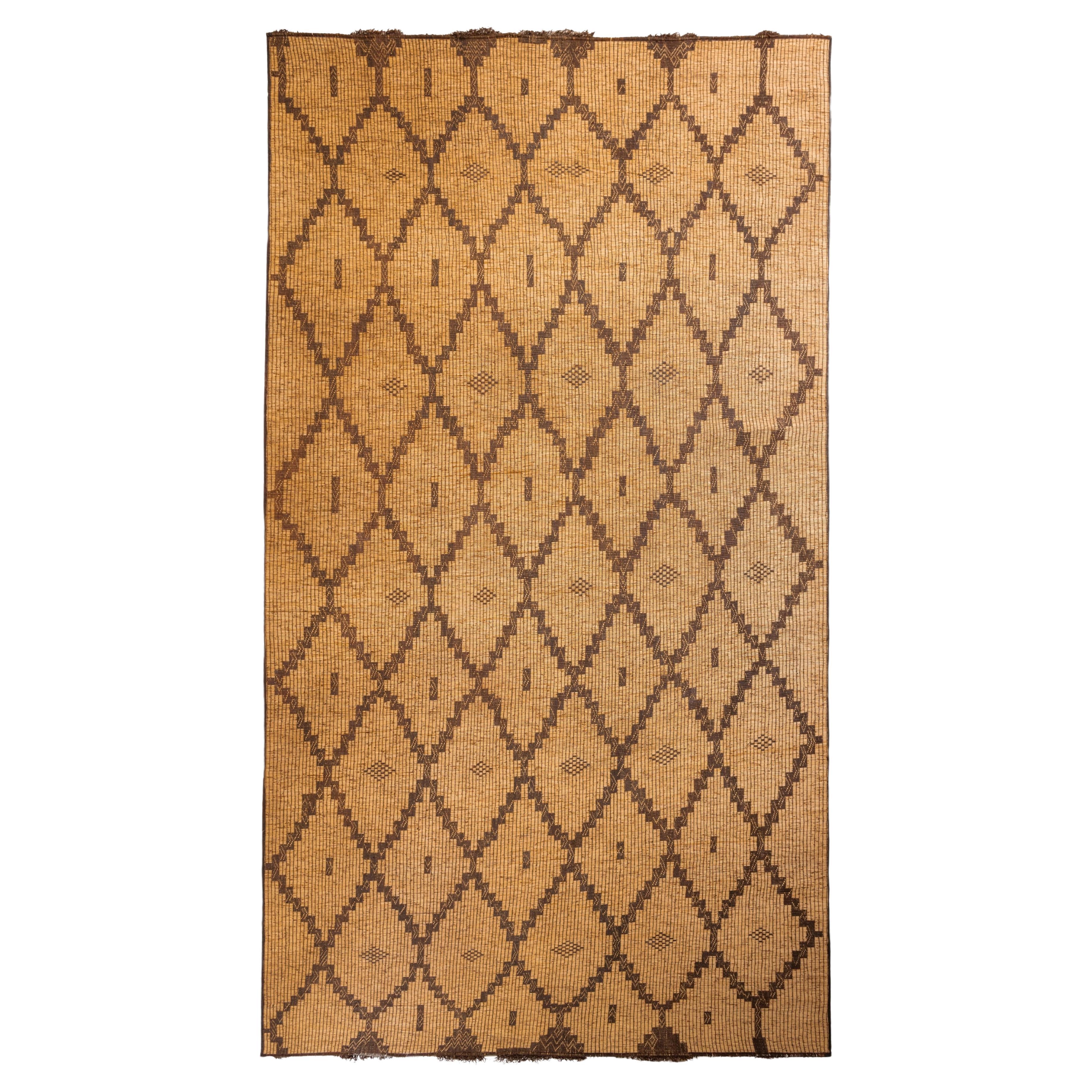 Stuoia Tuareg Berbera Anni ’70 in giunco e pelle intrecciata a mano 500×275 cm