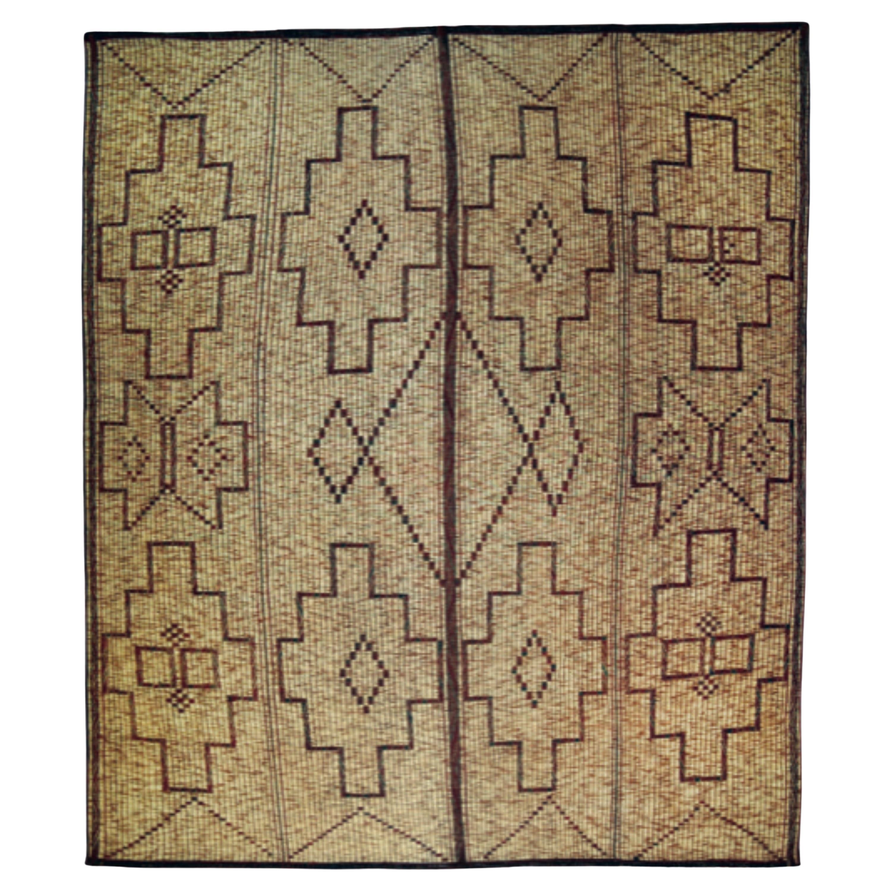 Tuareg Berber Vintage Handmade Leather and Natural Wood Mat