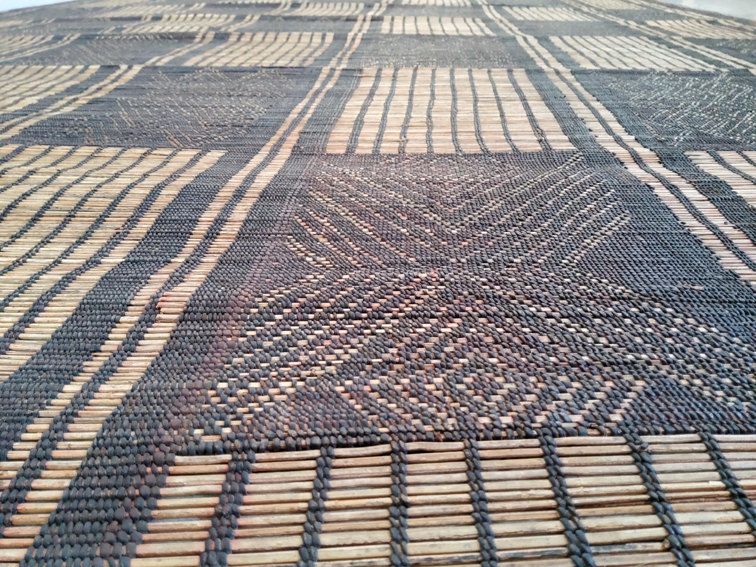 Hand-Knotted Tuareg Berber Vintage Mauritanian Leather and Natural Wood Manufacto Mat For Sale