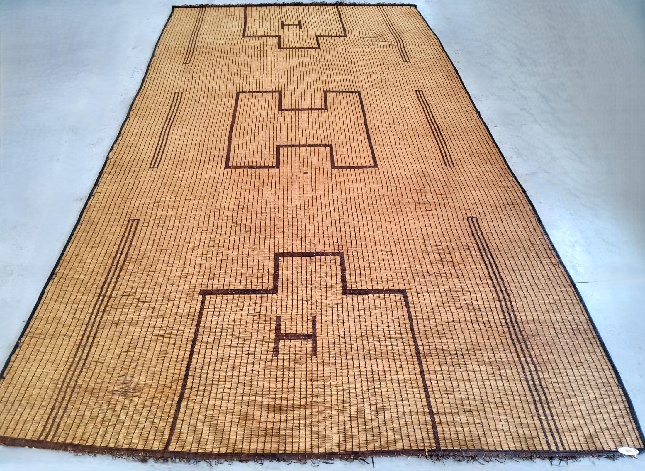 Hand-Knotted Tuareg Berber Vintage Mauritanian Leather and Natural Wood Manufacto Mat For Sale