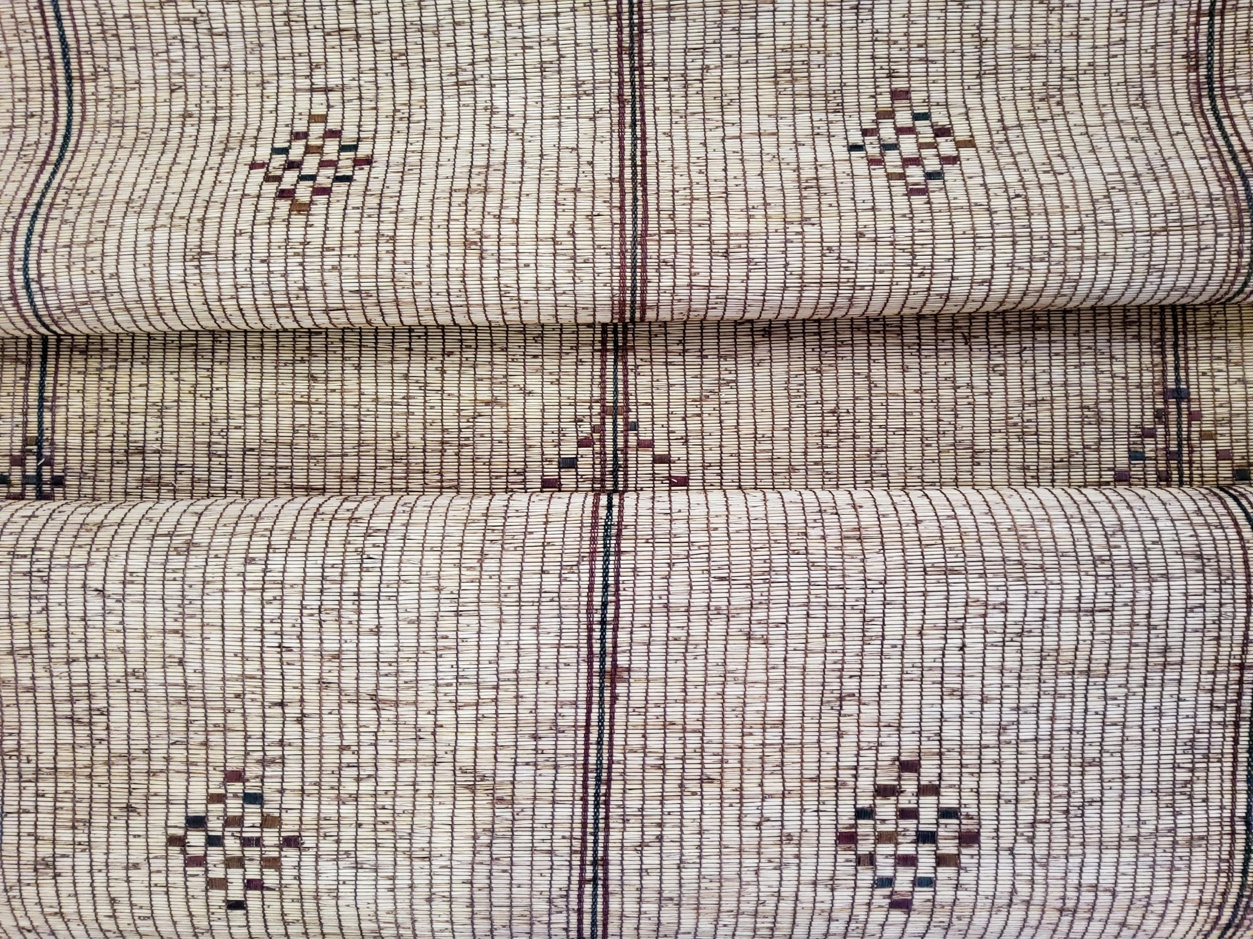 Hand-Knotted Tuareg Berber Mat Vintage Maroon Leather and Natural Wood Manufacto For Sale