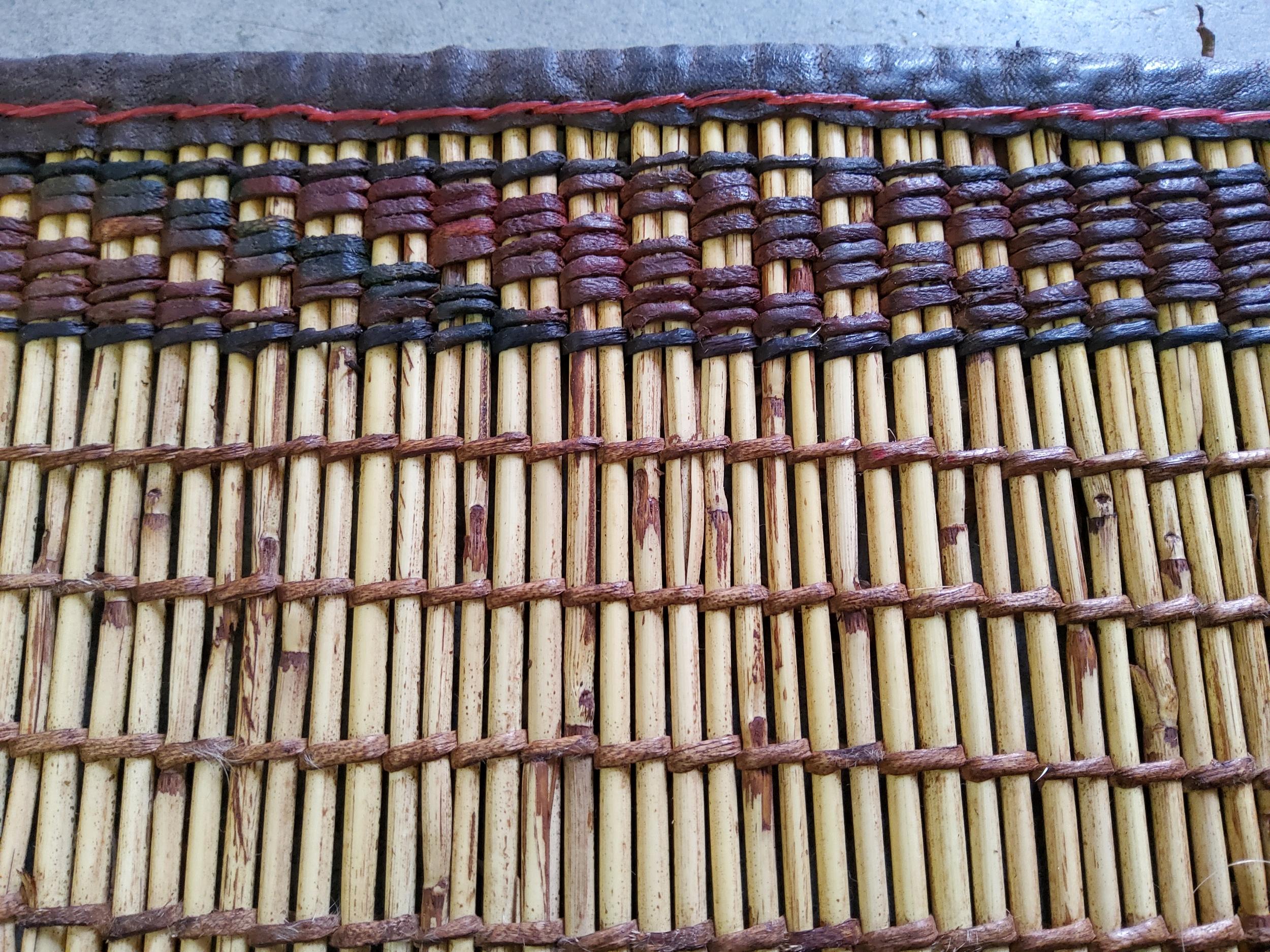 Late 20th Century Tuareg Berber Mat Vintage Maroon Leather and Natural Wood Manufacto For Sale