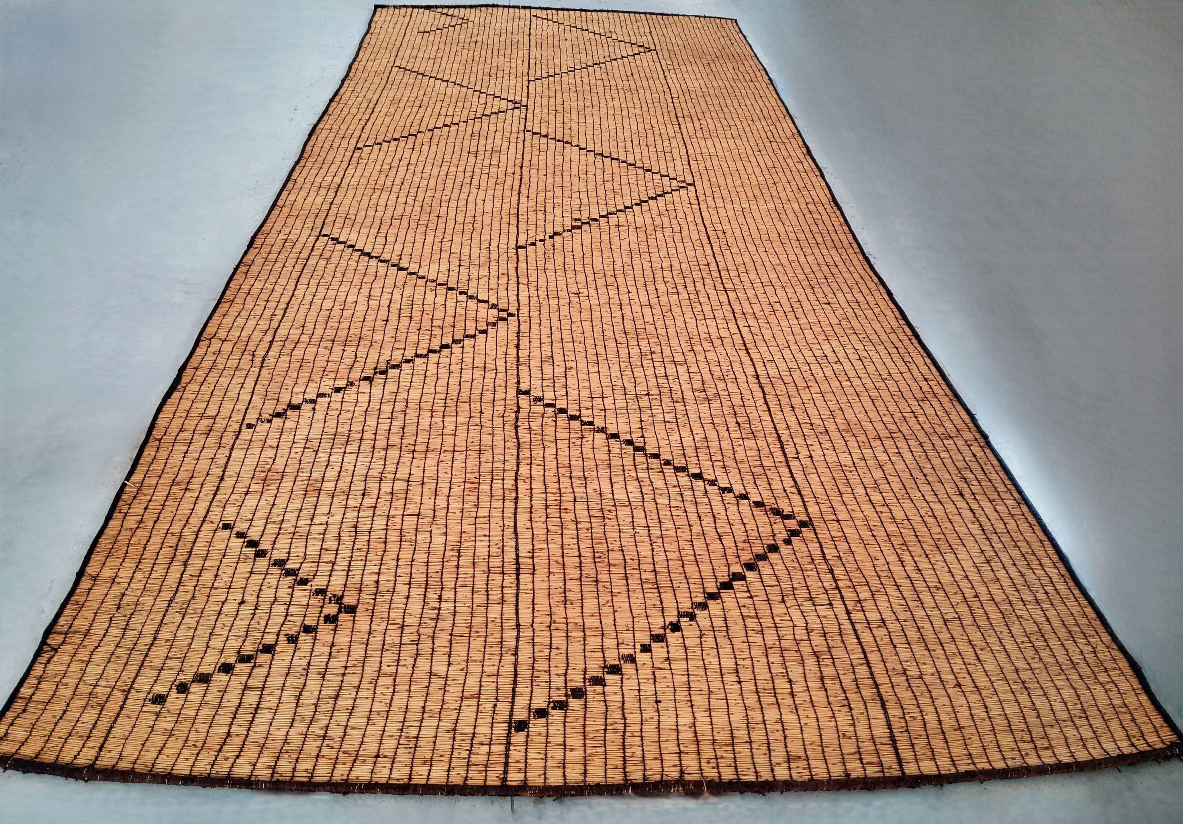 Tribal Mauritanian Tuareg mat, 1960s, handmade with reed and leather  445×200 cm For Sale
