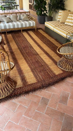 Tuareg Vintage Sahara mat, 1950s, made of woven rush and Leather 377×220 cm