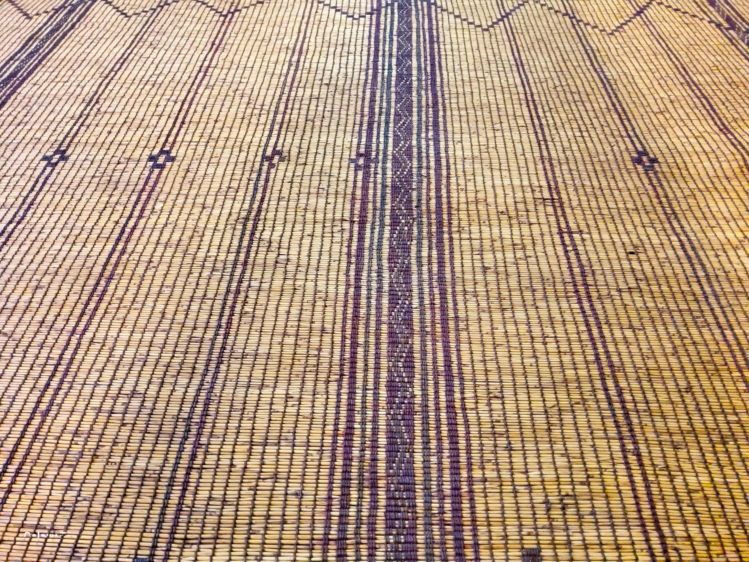 Hand-Knotted Stuoia Tuareg Berbera vintage anni '70 in Giunco e Pelle, Mauritania, 605x227 cm For Sale