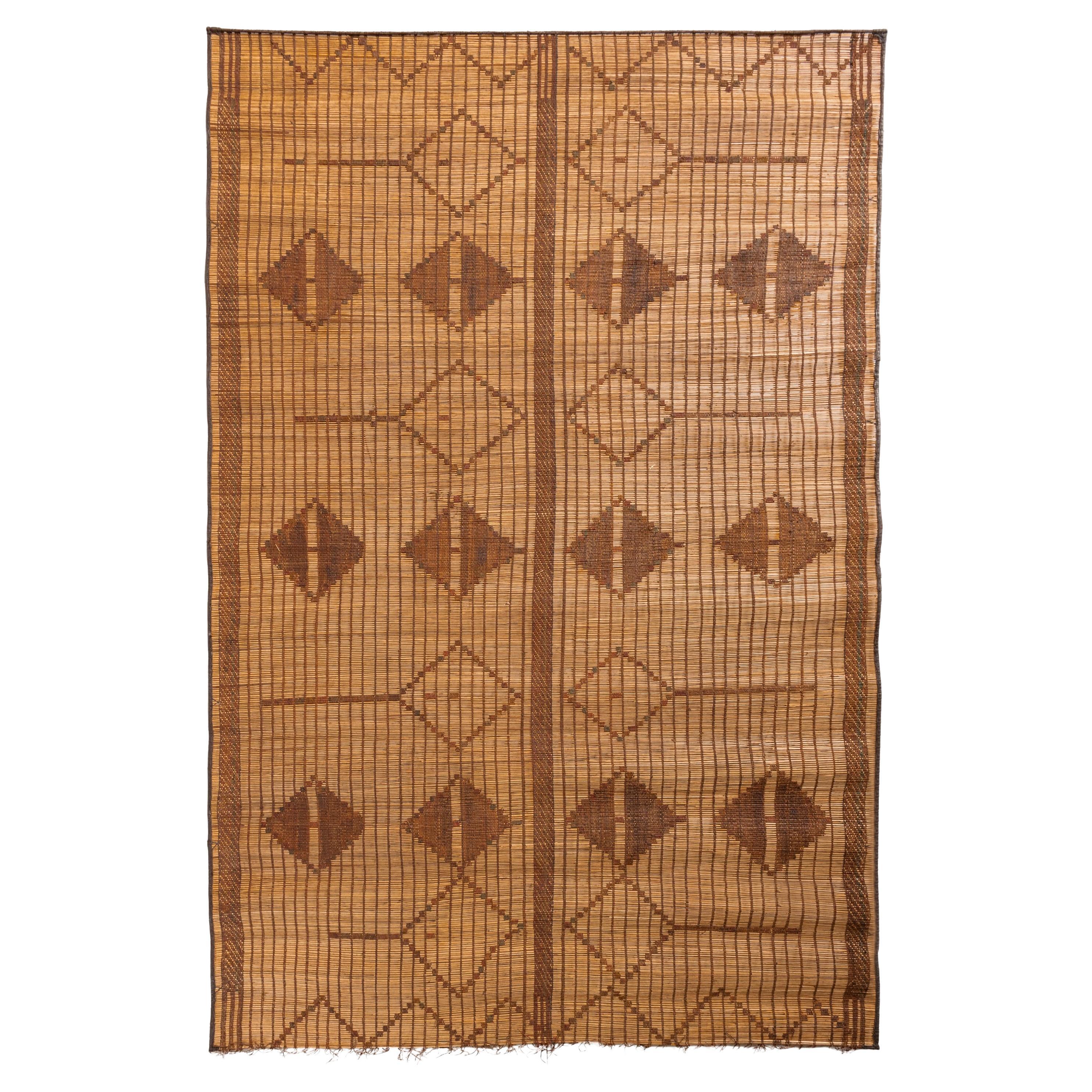 Stuoia Tuareg Vintage Sahara, Anni ’80 Giunco e Pelle 290×196 cm