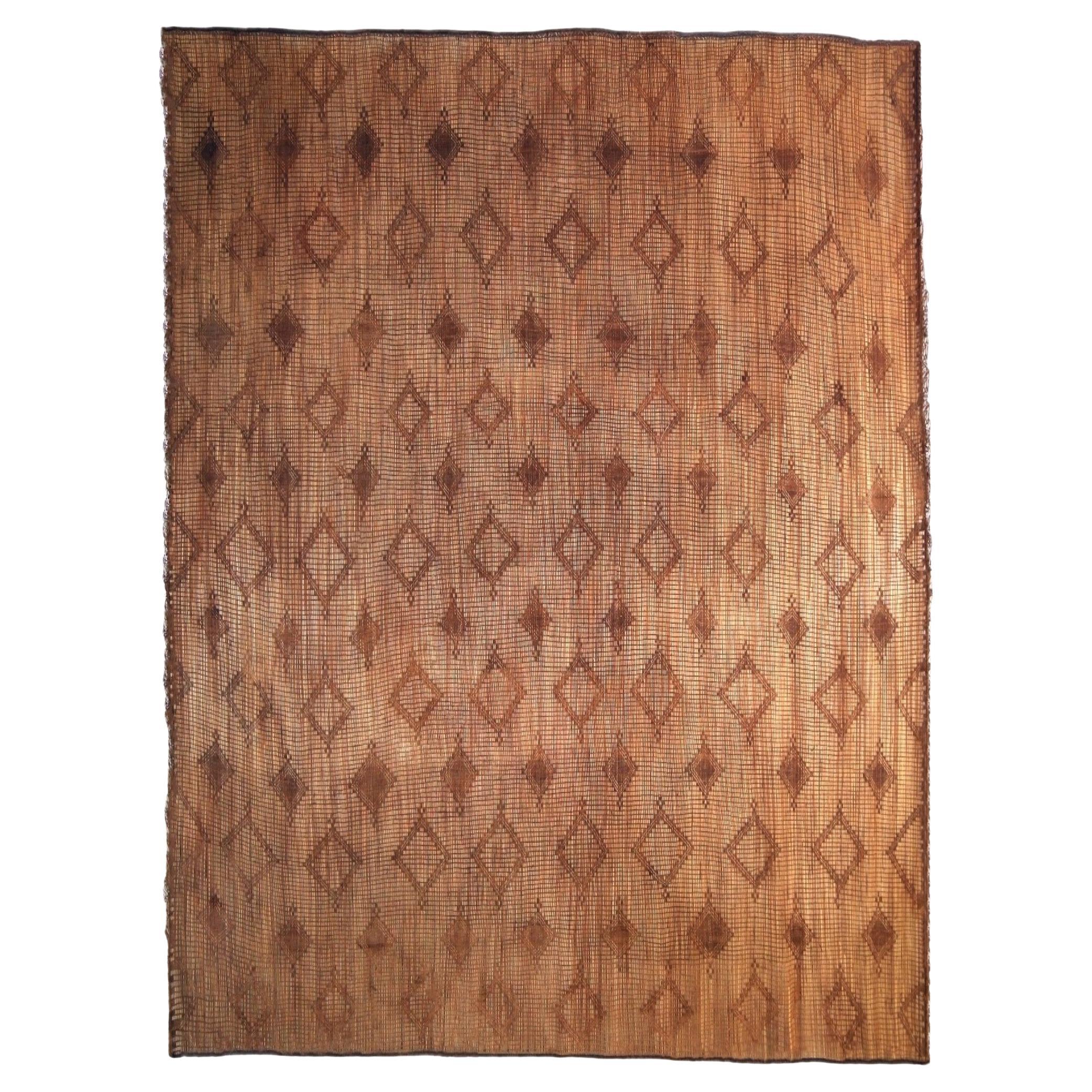 Stuoia Tuareg Vintage anni '70 in Legno e Pelle – Mauritania, 390 x 270 cm