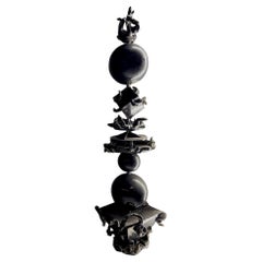 Stupa Ekam Sculpture in Black Glazed Ceramic & Steel by Lucile Rebeirot
