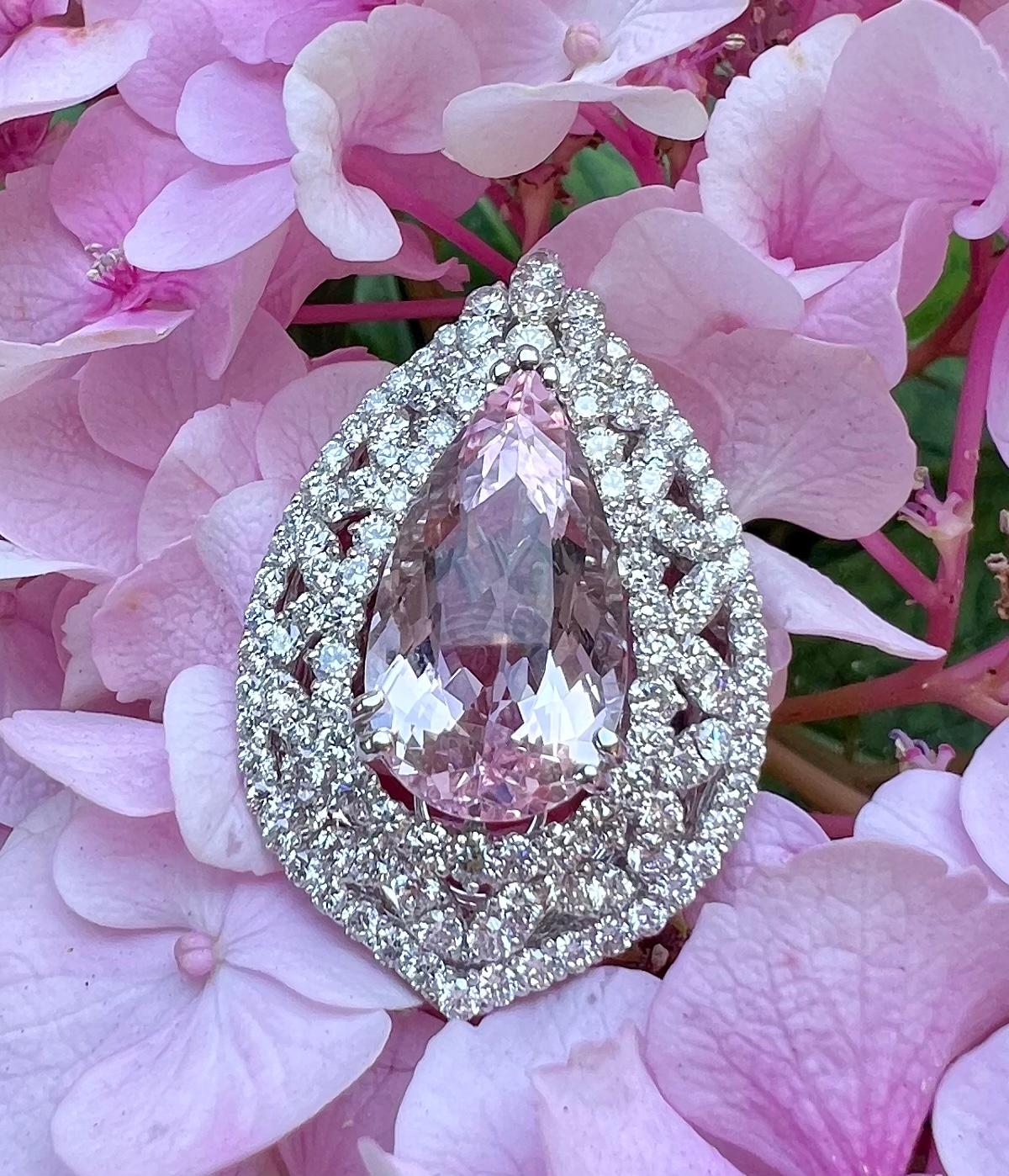 Stupendous 18 Carat Pink Morganite and Diamond Cocktail Ring 18 Karat White Gold In Excellent Condition In Tustin, CA