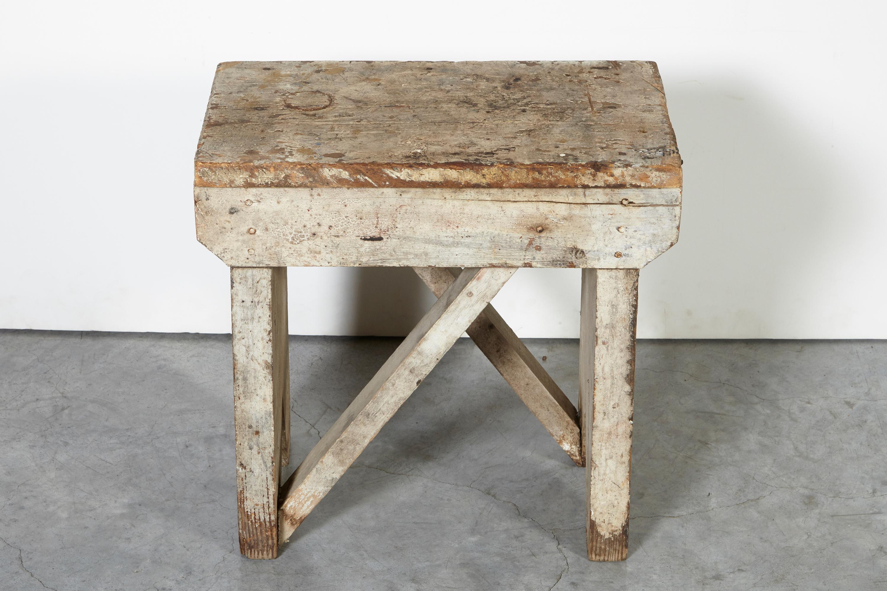 Sturdy American Stool / Side Table With Original Paint 5