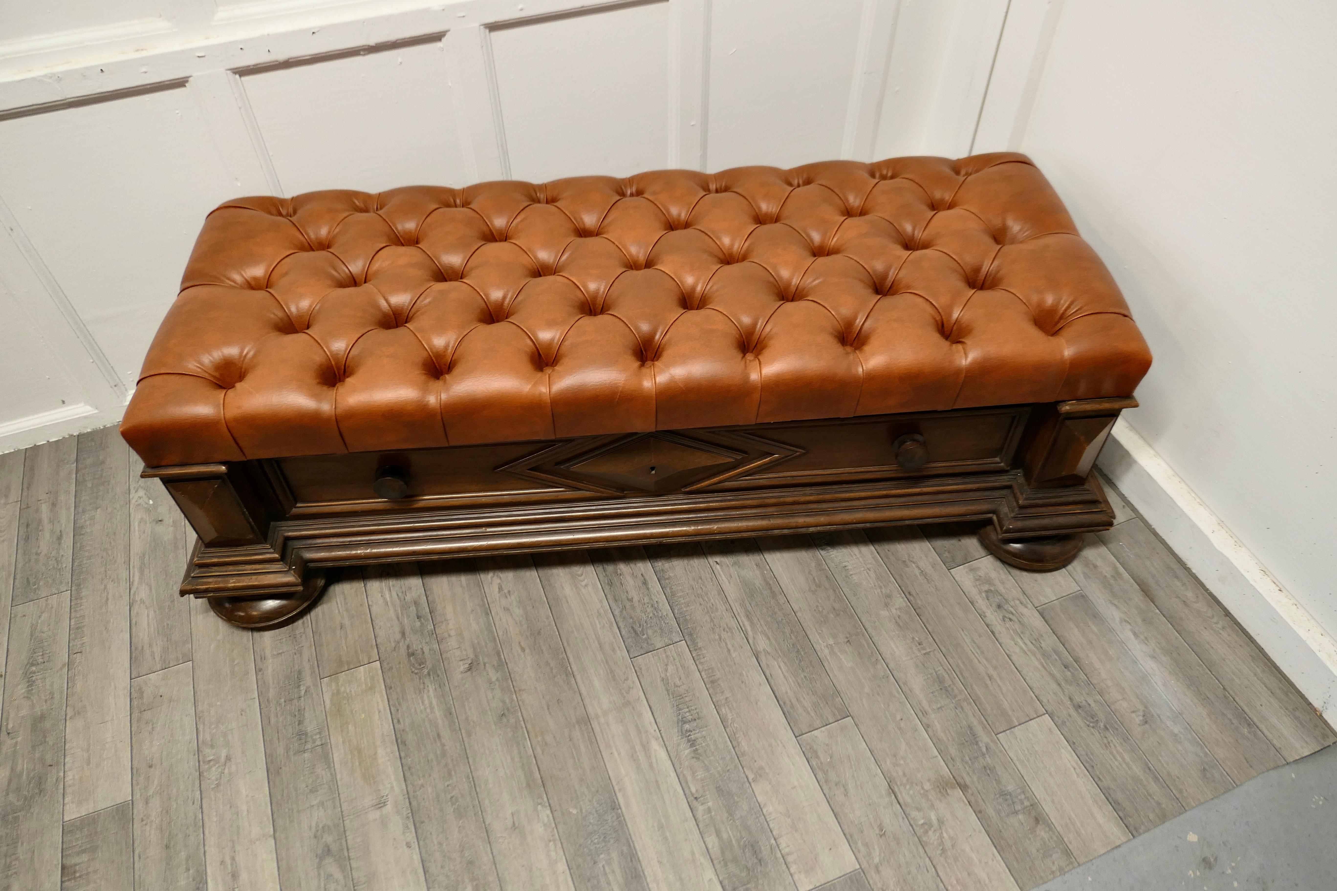 Adam Style Sturdy Chesterfield Hall Seat with Shoe Tidy Drawer For Sale