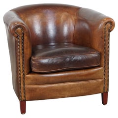 Sturdy Cognac-Colored Sheepskin Leather Club Chair