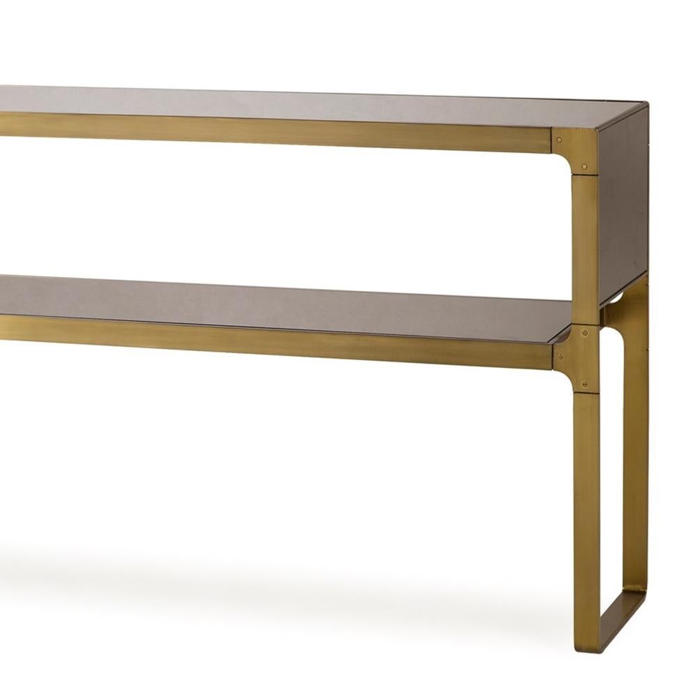 English Sturdy Console Table in Satin Brass Finish
