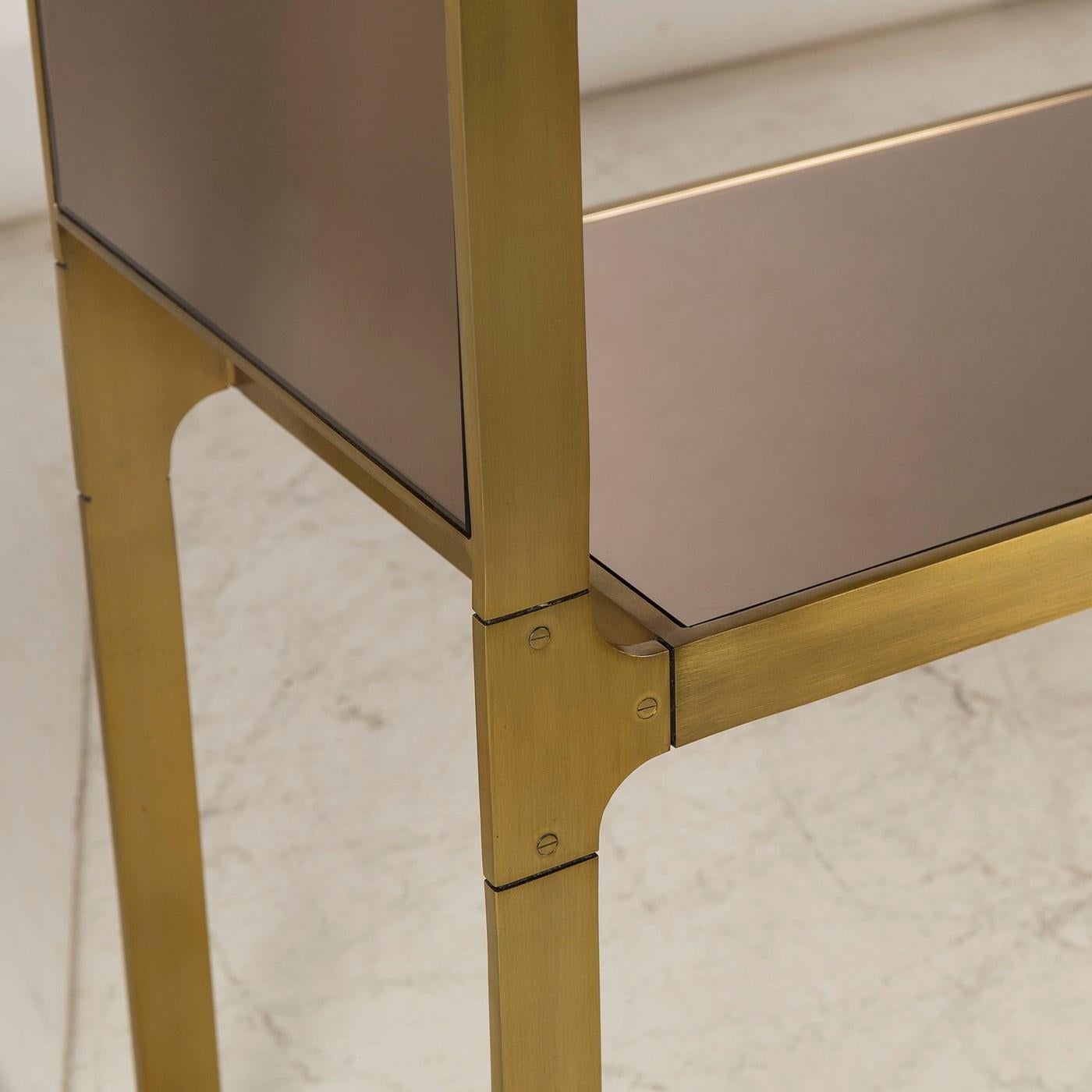 Contemporary Sturdy Console Table in Satin Brass Finish