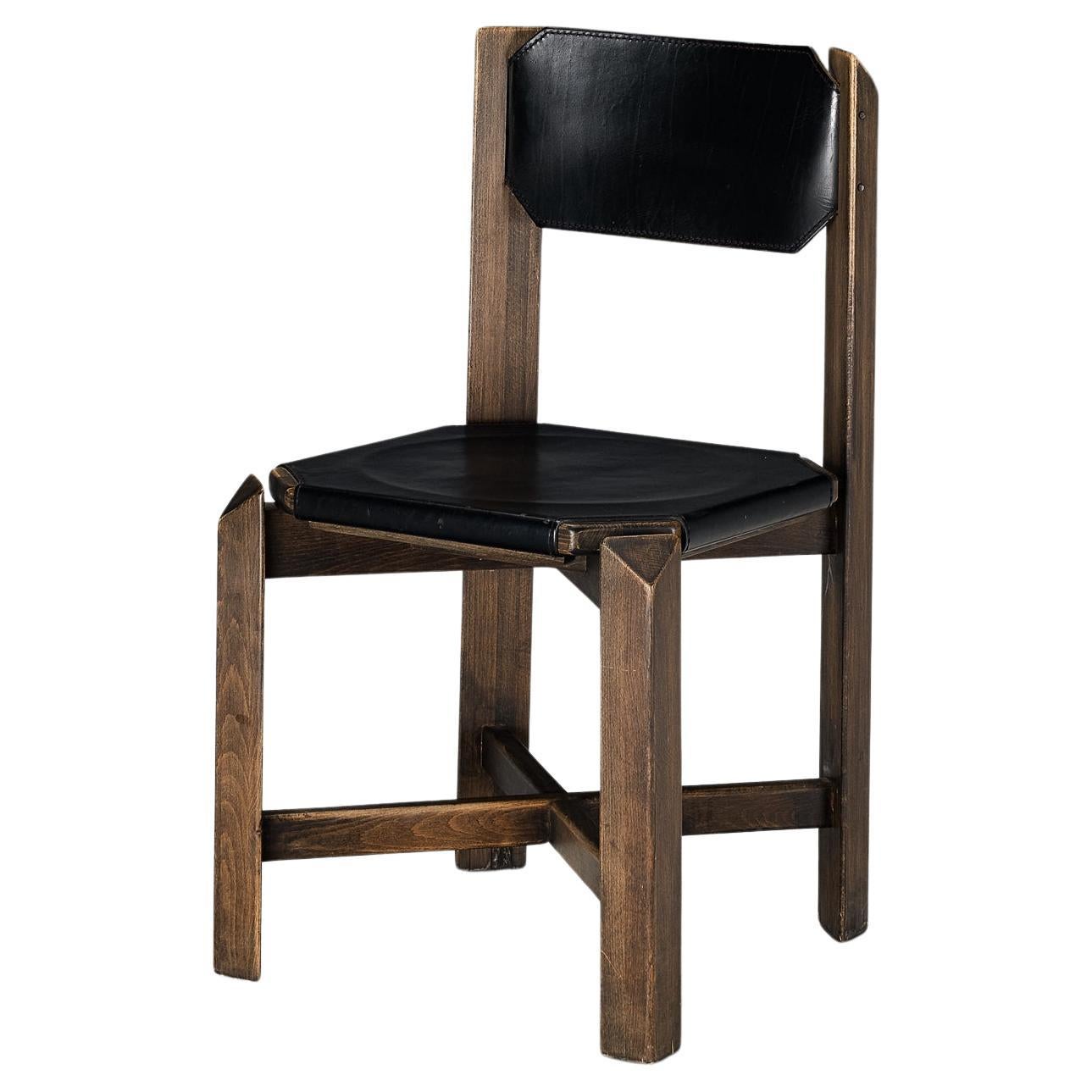 Sturdy Dining Chair in Black Leather and Wood  For Sale