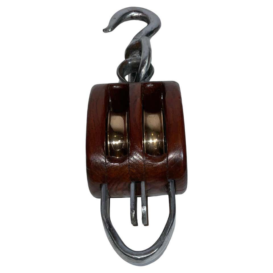 Triple Sheave Varnished Wood Nautical Pulley Block For Sale at 1stDibs