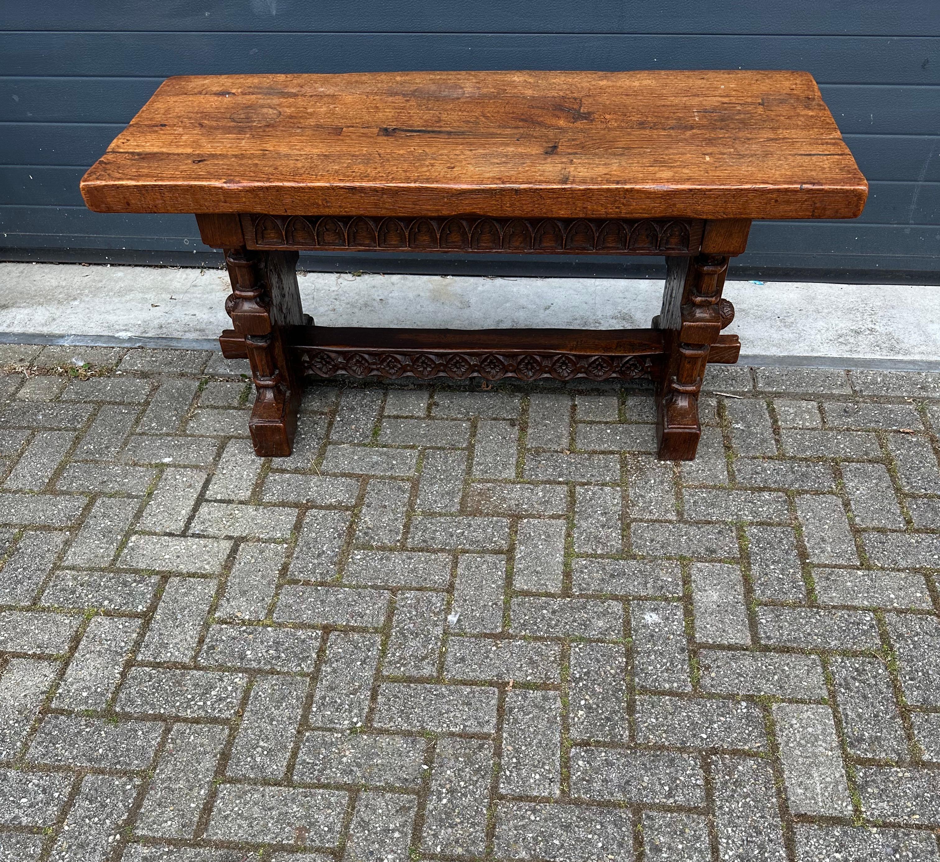 Sturdy Gothic Revival Hand Carved Oak Coffee Table or Side Table w. Great Patina For Sale 2