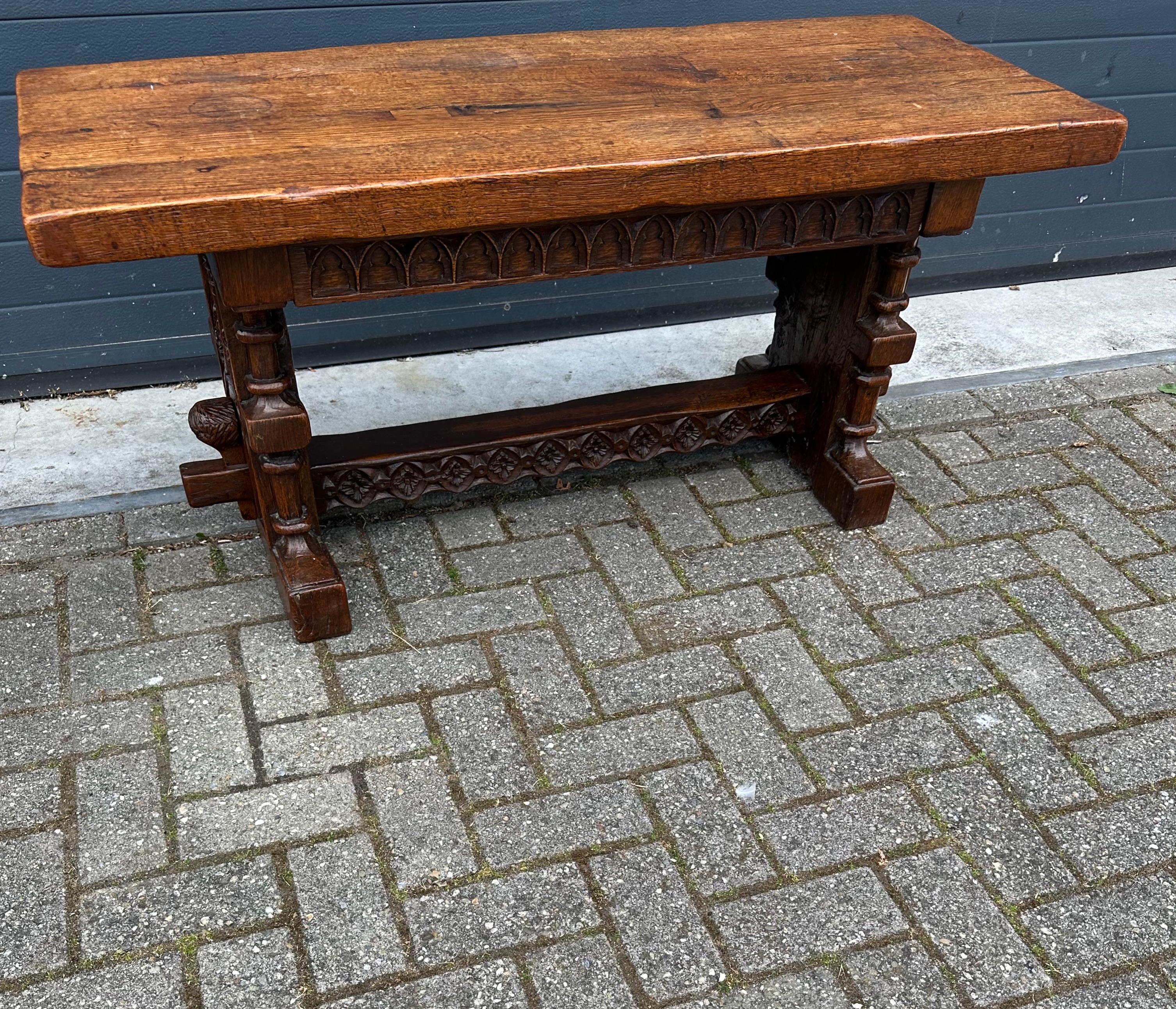 Sturdy Gothic Revival Hand Carved Oak Coffee Table or Side Table w. Great Patina For Sale 8