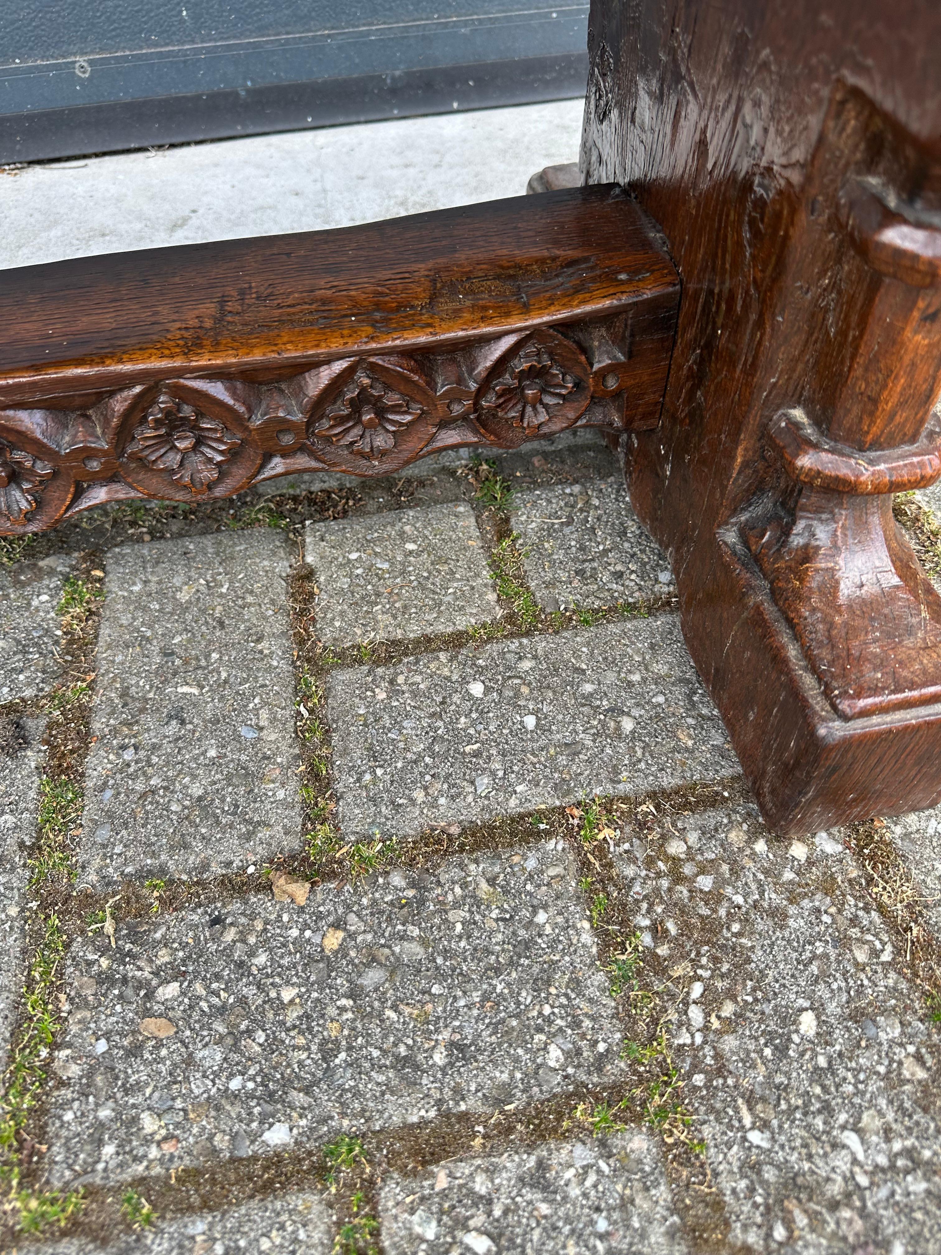 Sturdy Gothic Revival Hand Carved Oak Coffee Table or Side Table w. Great Patina In Good Condition For Sale In Lisse, NL