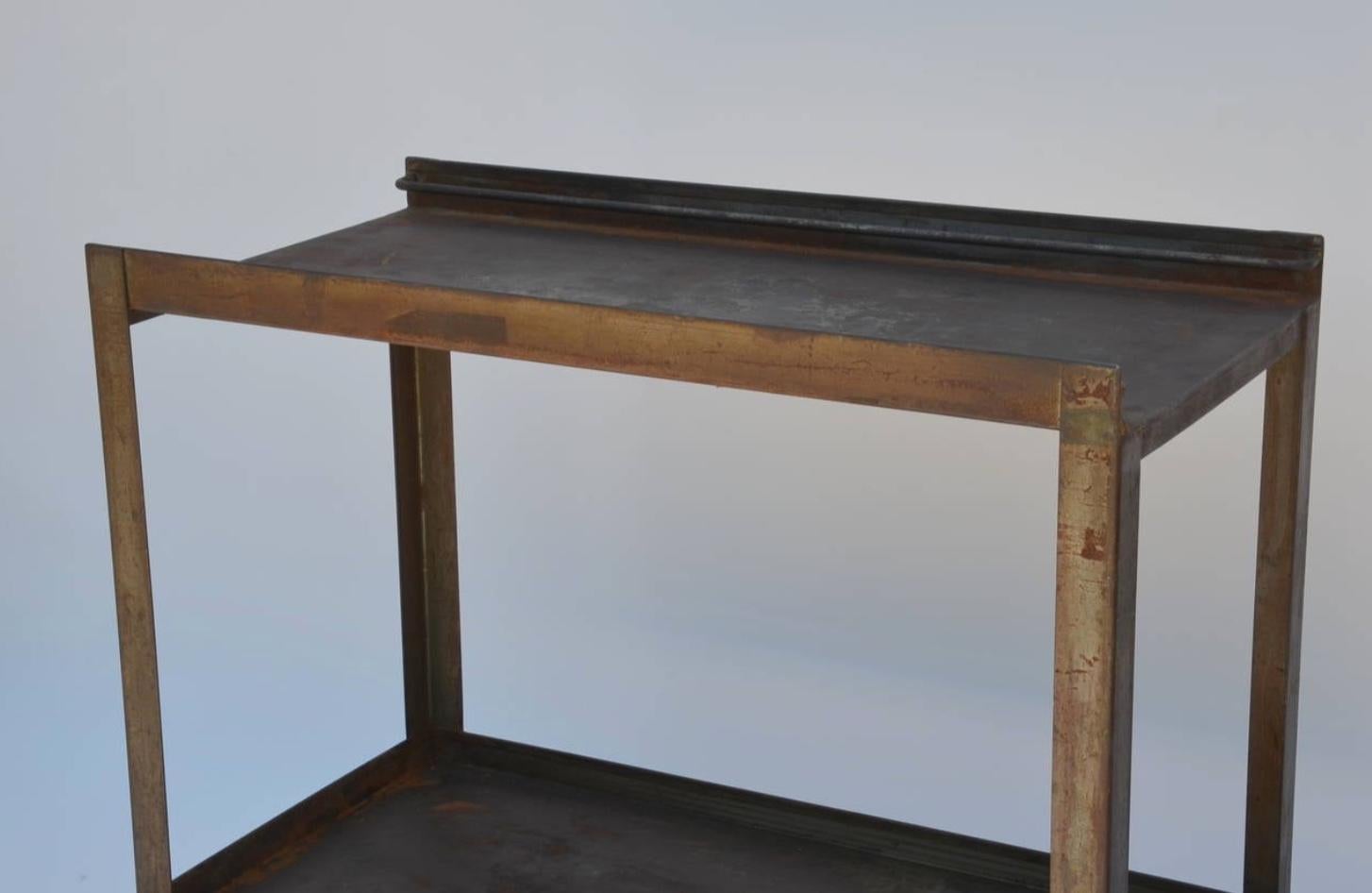 Patinated Sturdy Industrial Bar Cart on Wheels For Sale